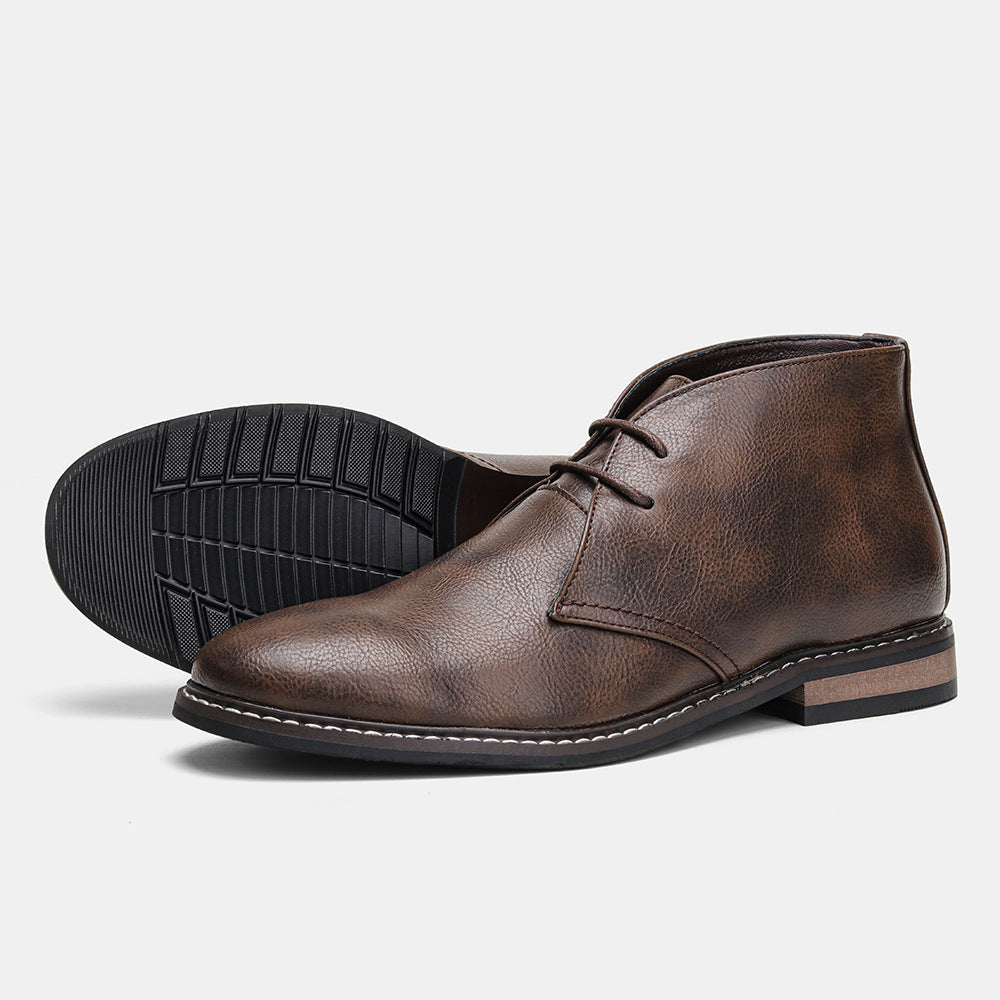 Men's Chukka Boot Leather-Look Lace-Up Rubber Sole - Black