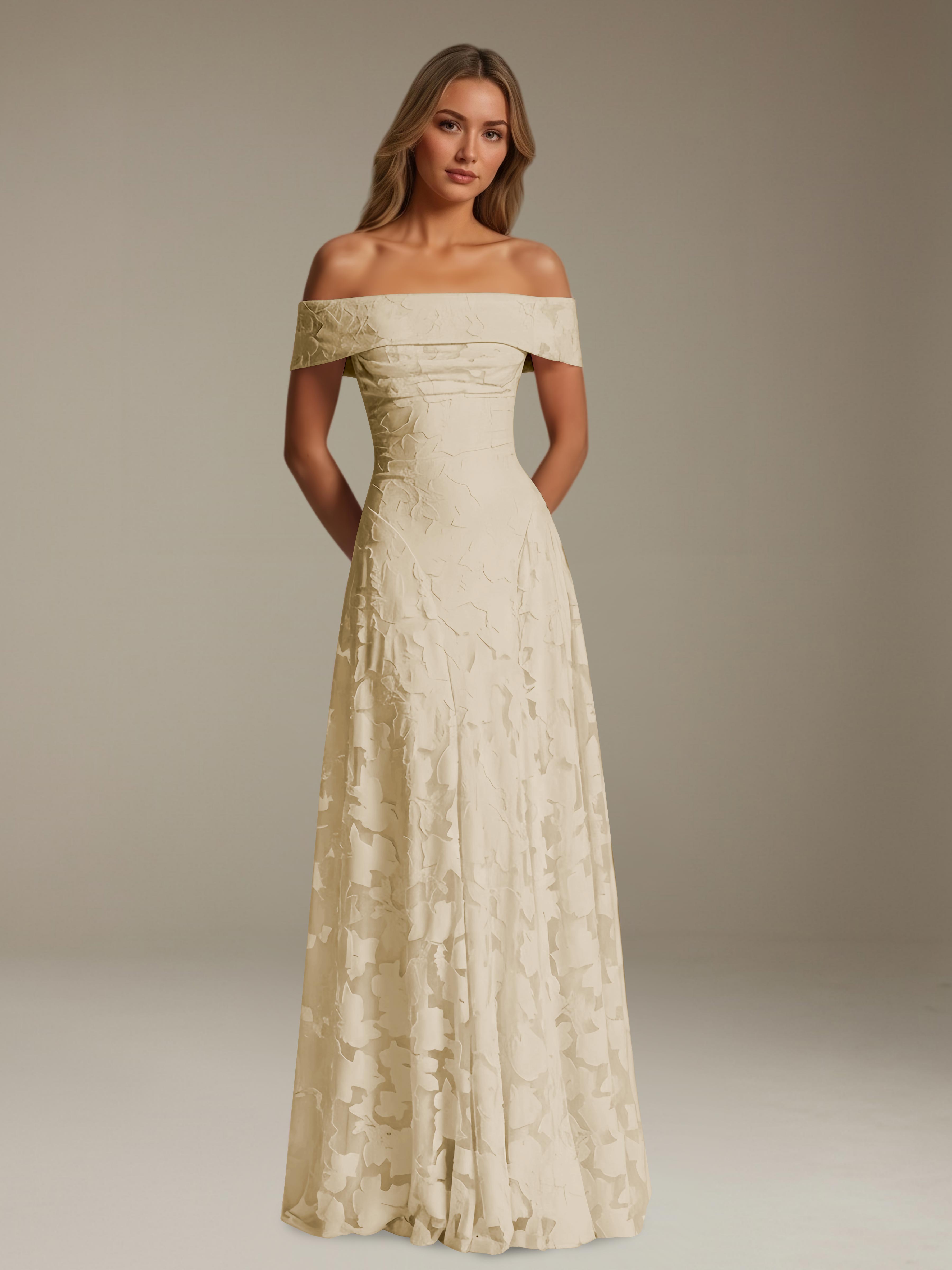 Women’s Off-Shoulder Floral Lace Maxi Dress | A-Line Occasion Gown