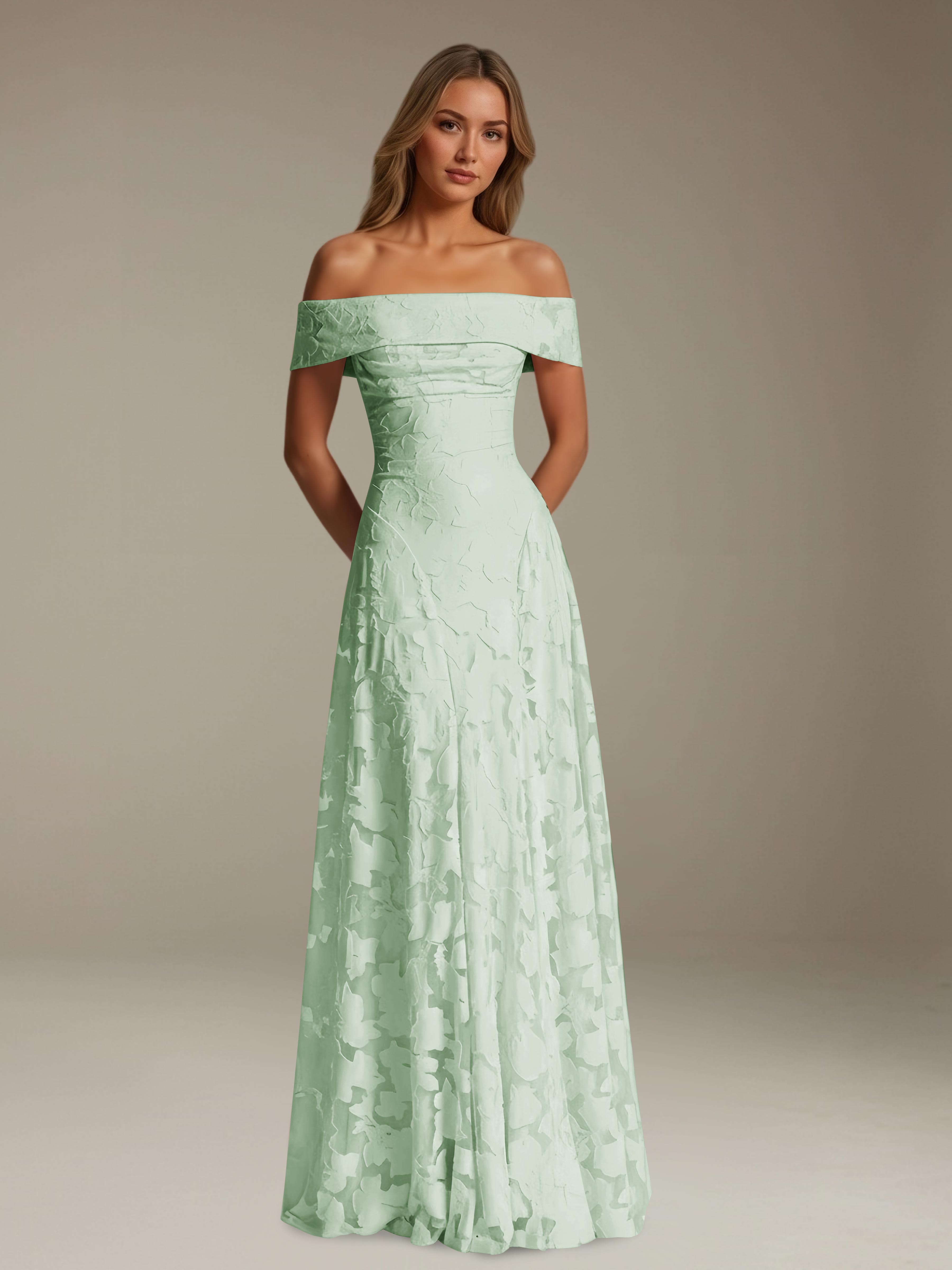 Women’s Off-Shoulder Floral Lace Maxi Dress | A-Line Occasion Gown