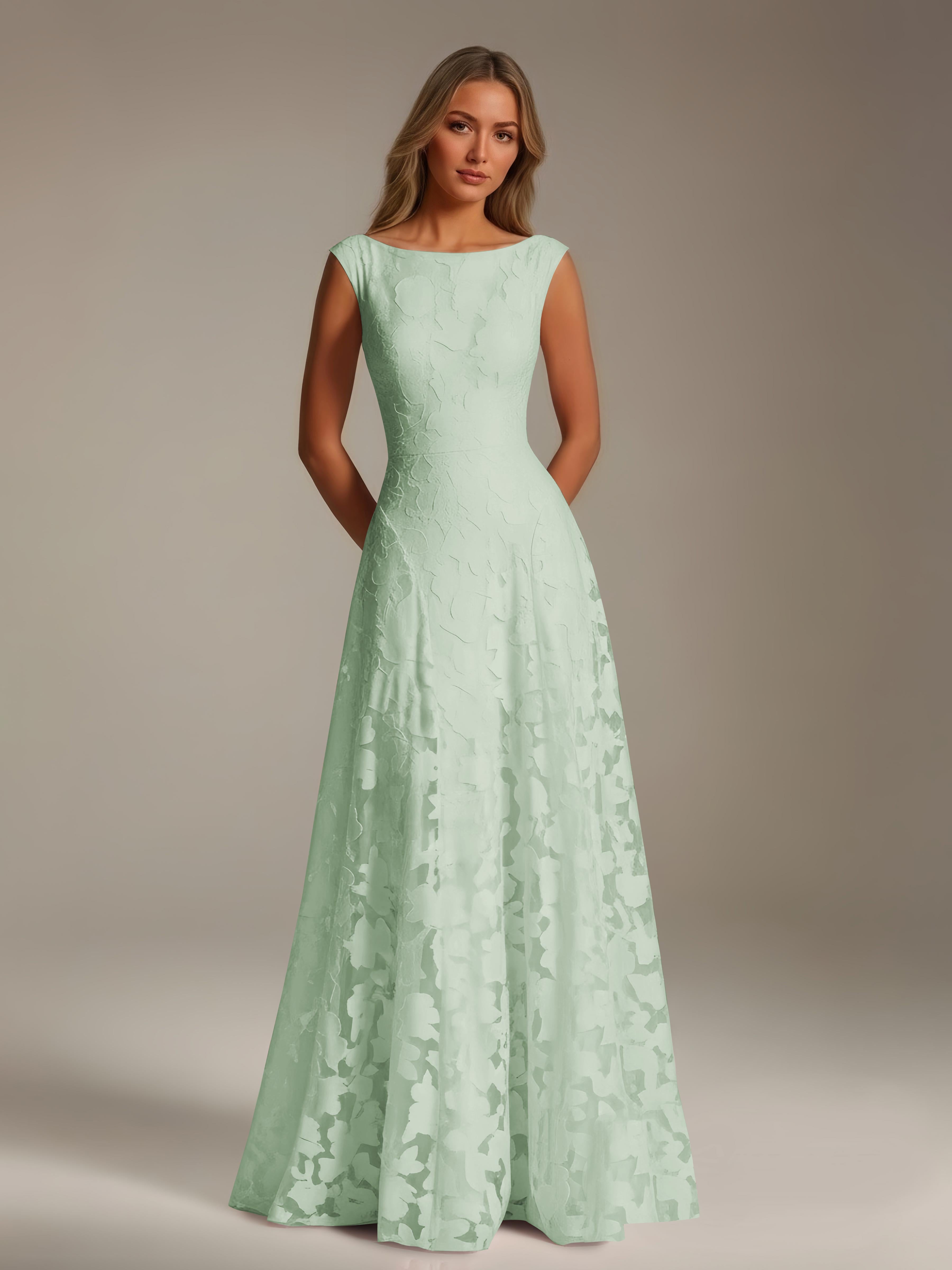 Women’s Floral Lace A-Line Maxi Dress | Scoop Neck Lace-Up Evening