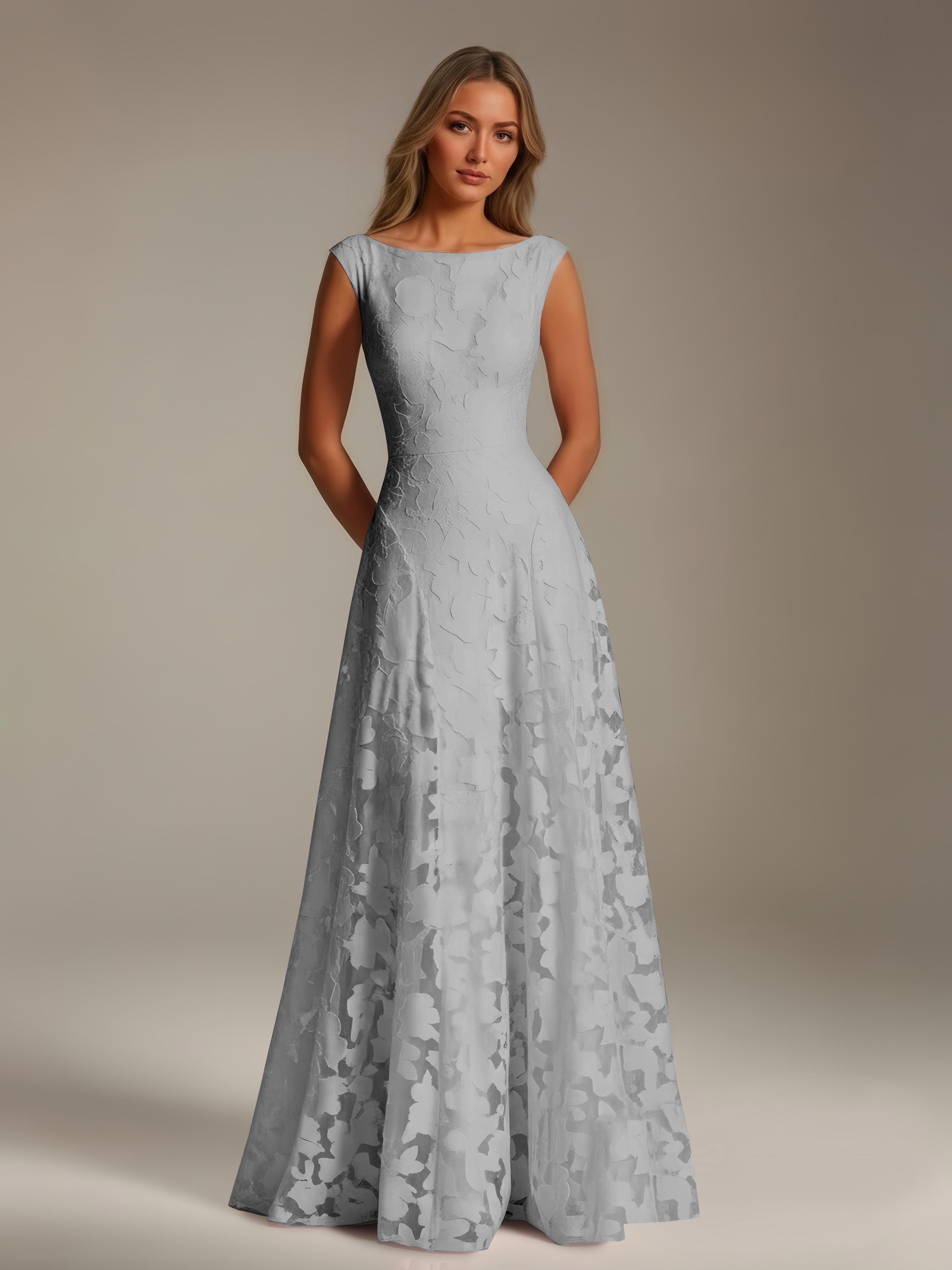 Women’s Floral Lace A-Line Maxi Dress | Scoop Neck Lace-Up Evening