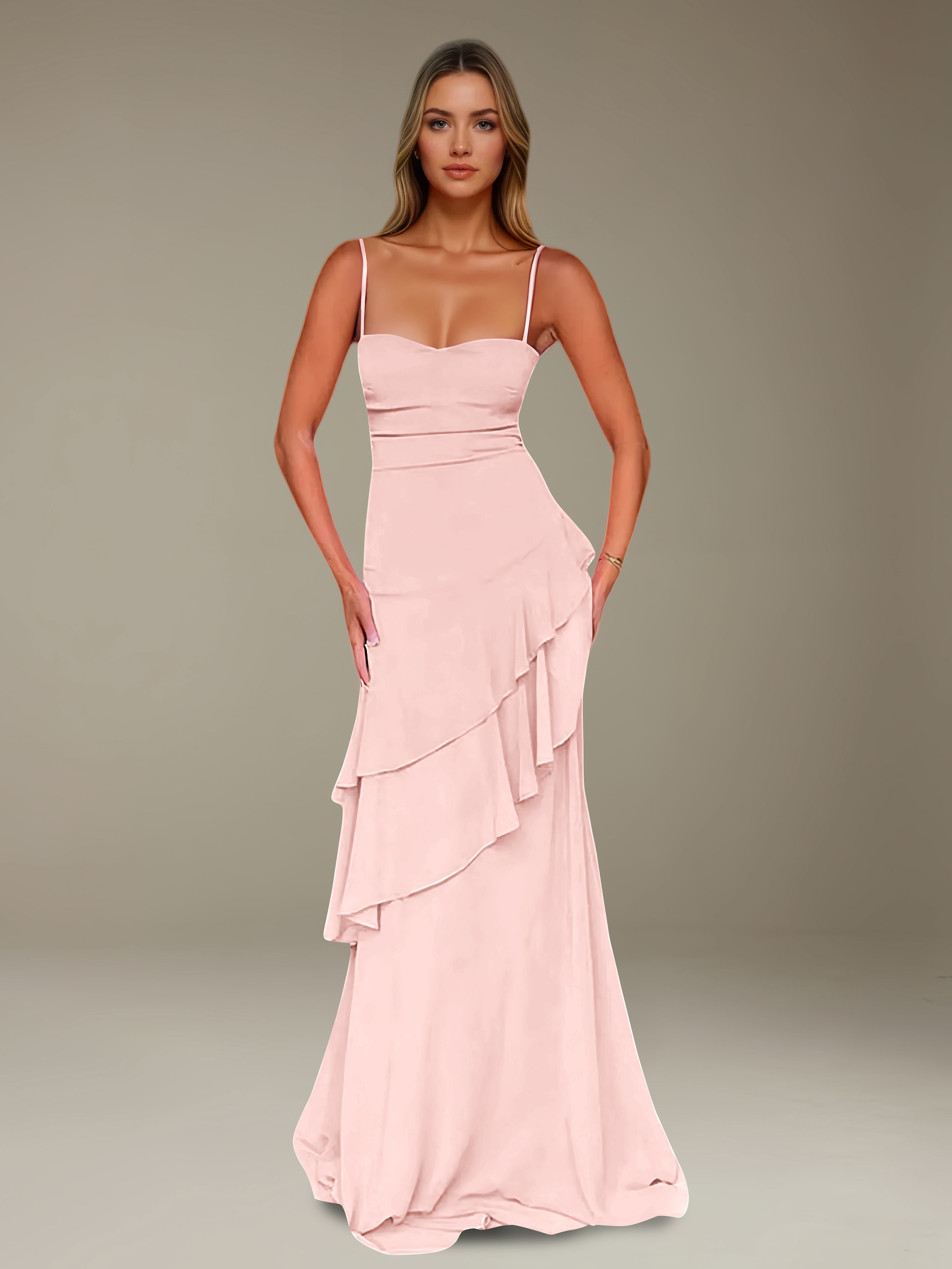 Women’s Chiffon A-Line Maxi Dress | Spaghetti Strap Tiered Occasion Gown