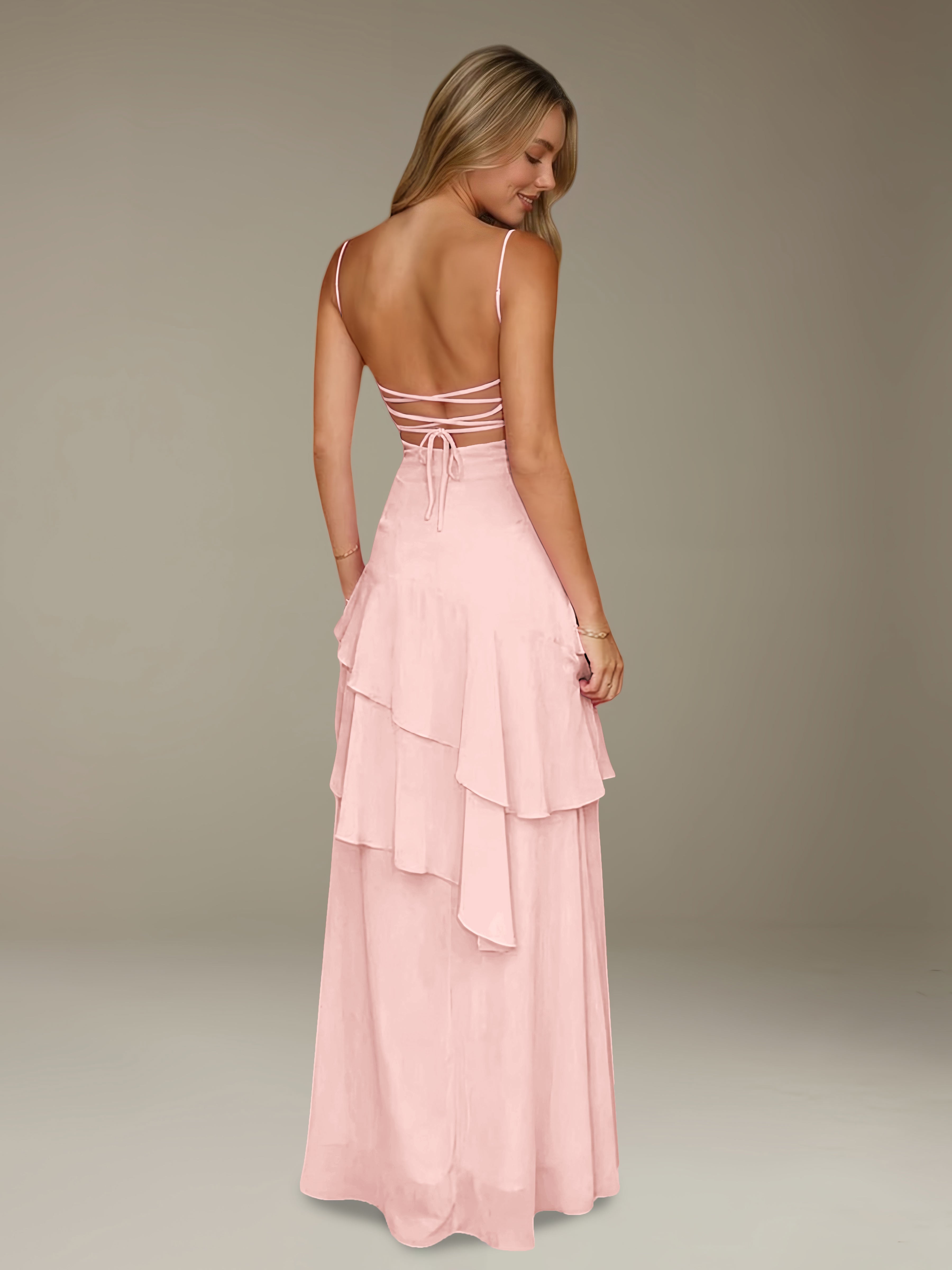 Women’s Chiffon A-Line Maxi Dress | Spaghetti Strap Tiered Occasion Gown