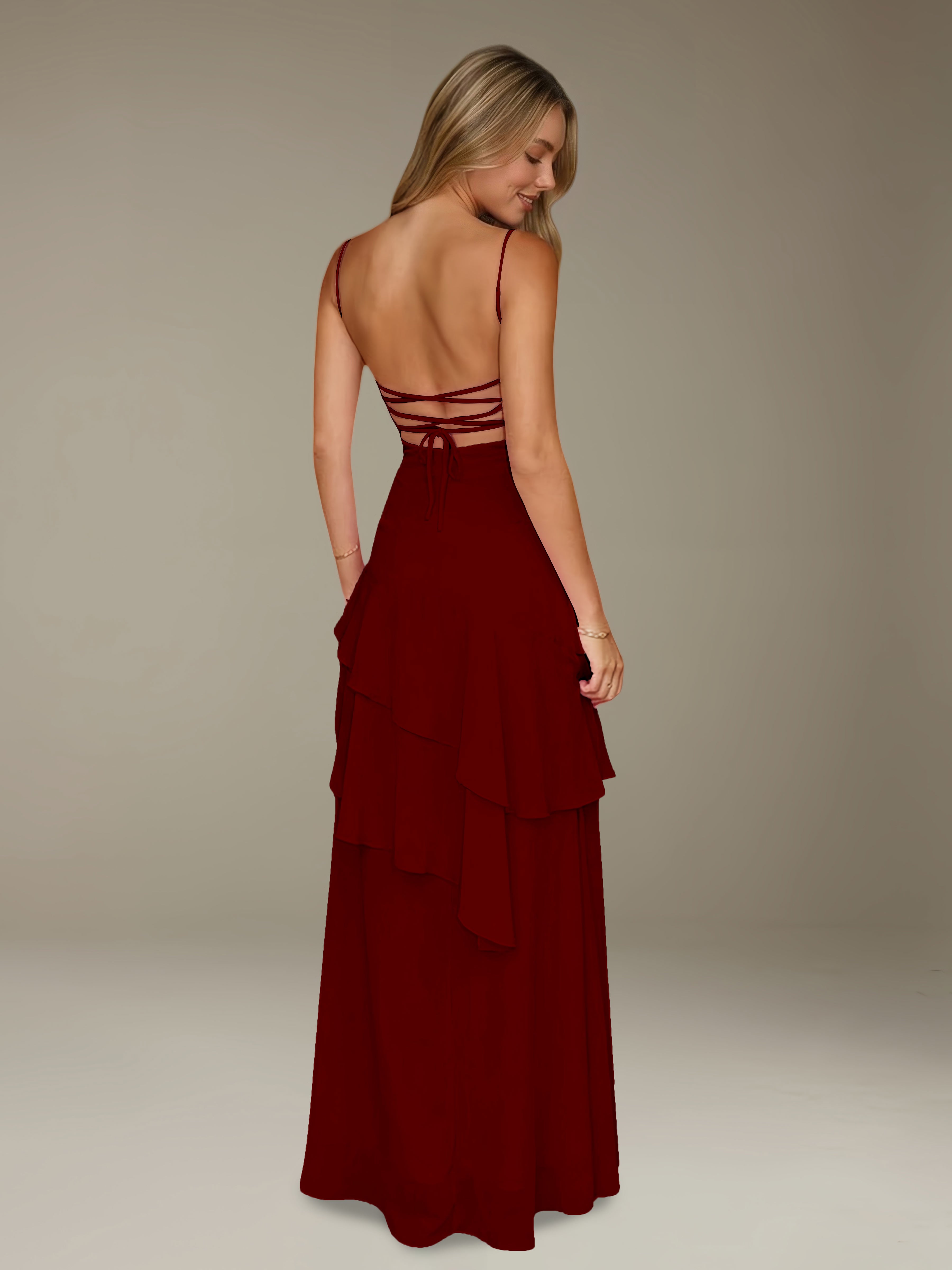 Women’s Chiffon A-Line Maxi Dress | Spaghetti Strap Tiered Occasion Gown