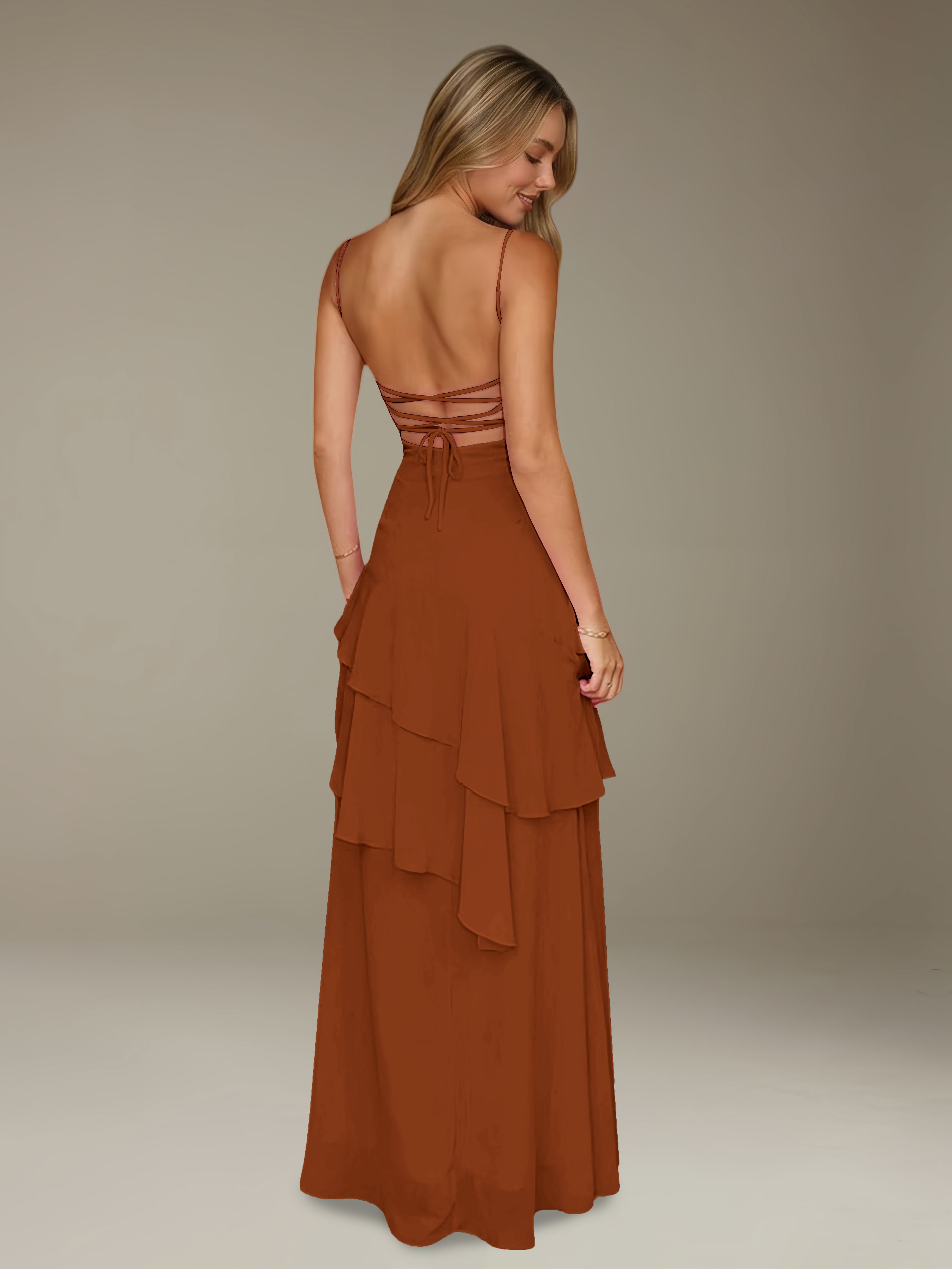 Women’s Chiffon A-Line Maxi Dress | Spaghetti Strap Tiered Occasion Gown