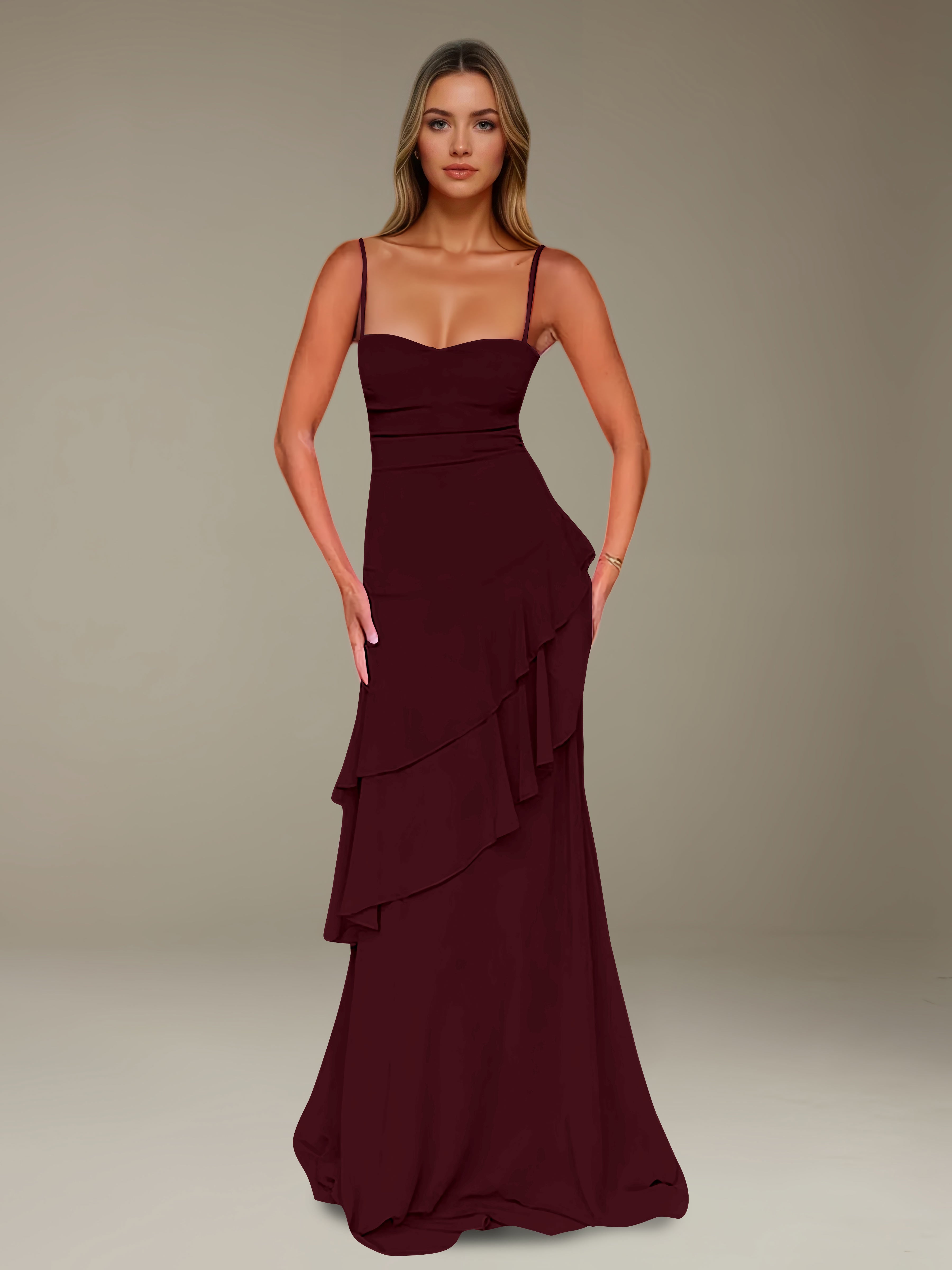 Women’s Chiffon A-Line Maxi Dress | Spaghetti Strap Tiered Occasion Gown