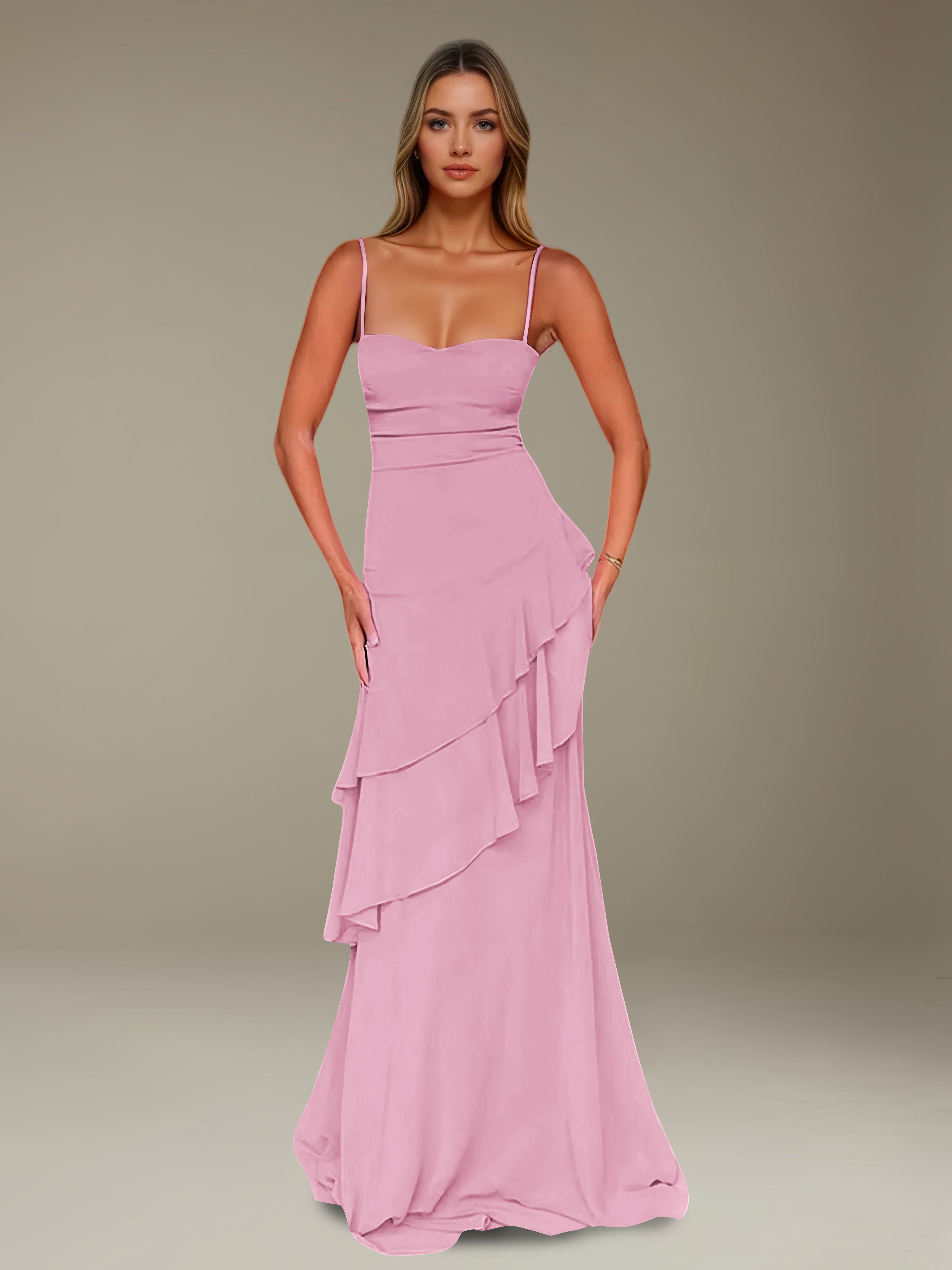 Women’s Chiffon A-Line Maxi Dress | Spaghetti Strap Tiered Occasion Gown