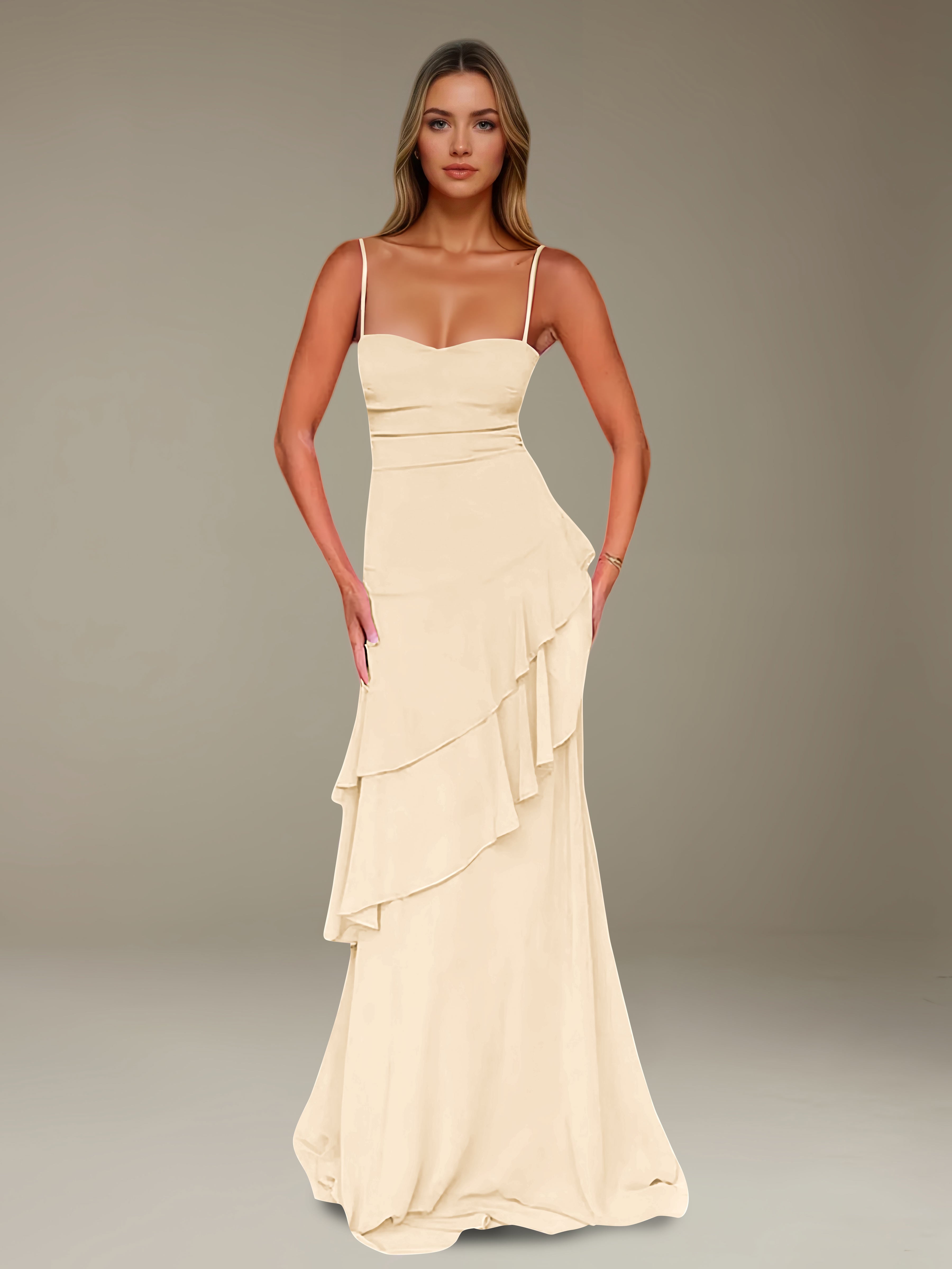 Women’s Chiffon A-Line Maxi Dress | Spaghetti Strap Tiered Occasion Gown
