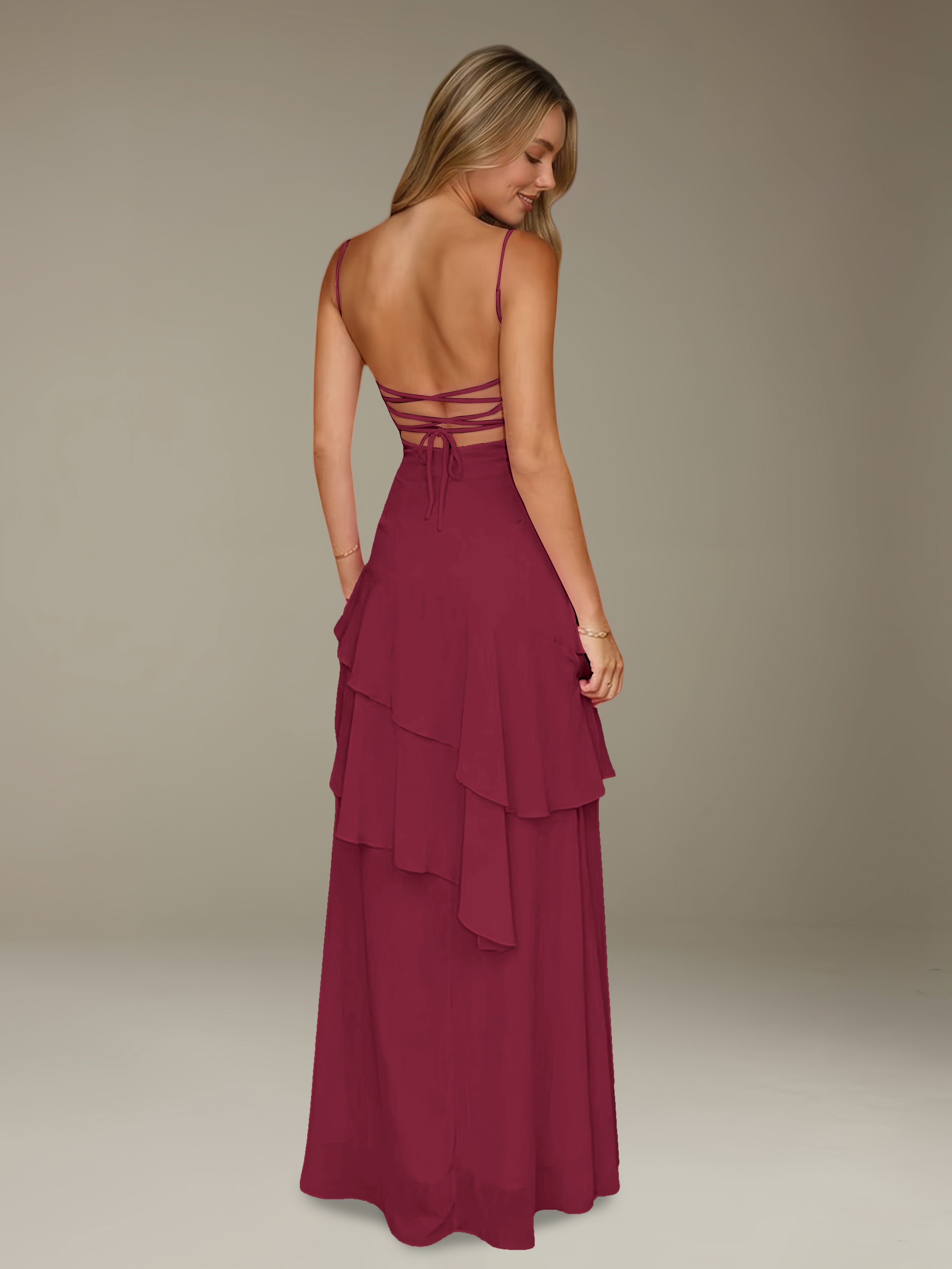 Women’s Chiffon A-Line Maxi Dress | Spaghetti Strap Tiered Occasion Gown