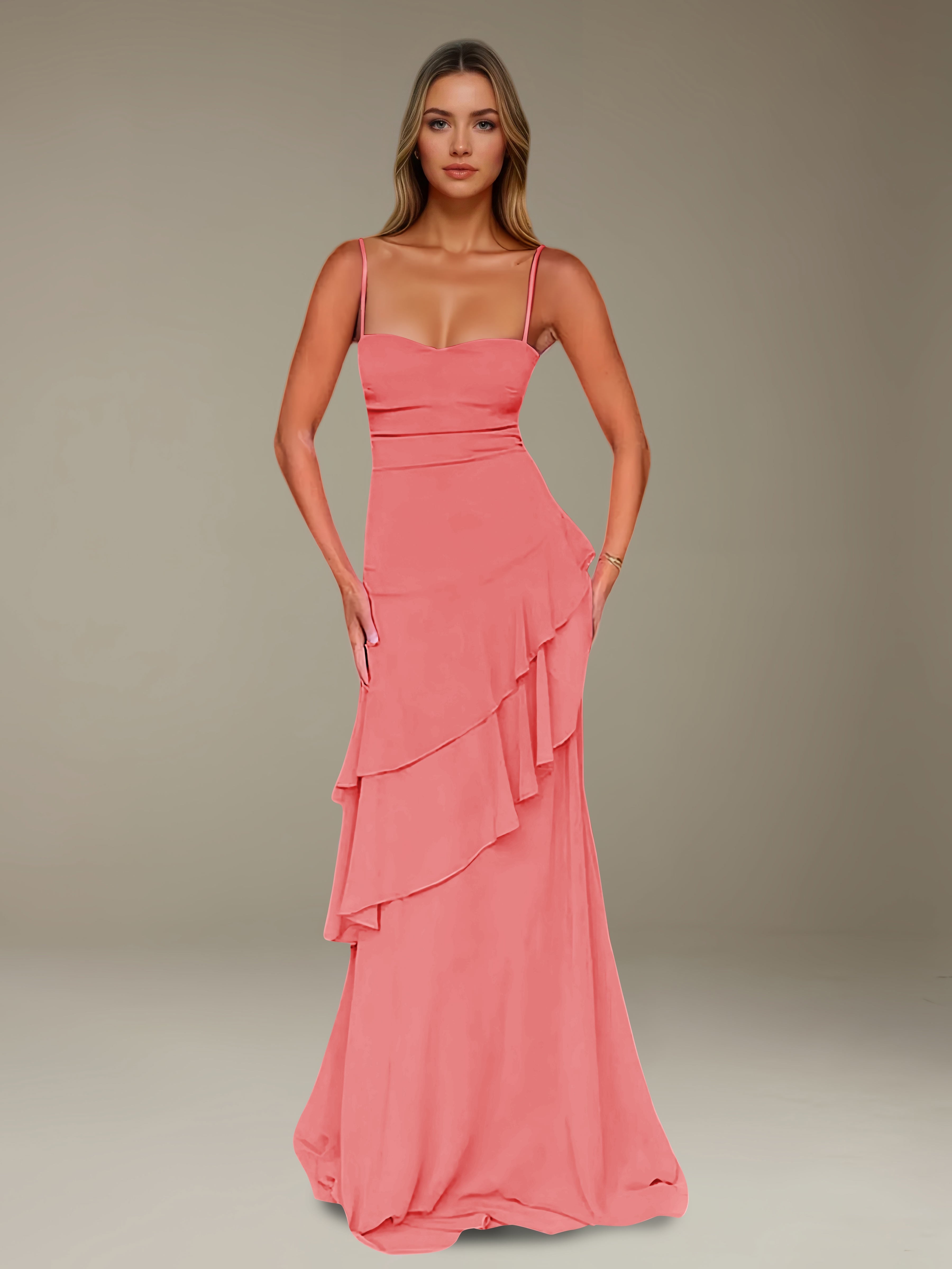 Women’s Chiffon A-Line Maxi Dress | Spaghetti Strap Tiered Occasion Gown