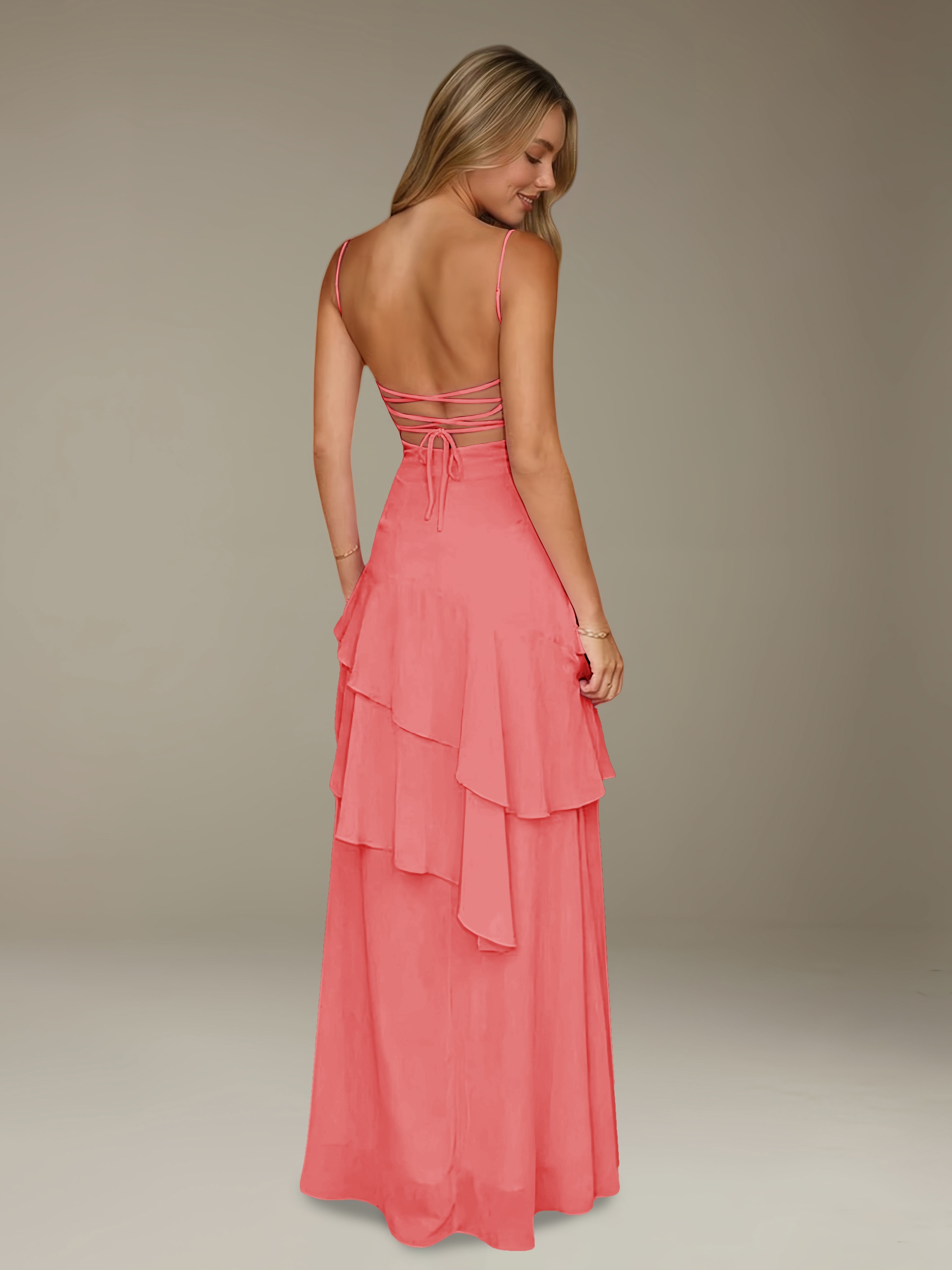 Women’s Chiffon A-Line Maxi Dress | Spaghetti Strap Tiered Occasion Gown