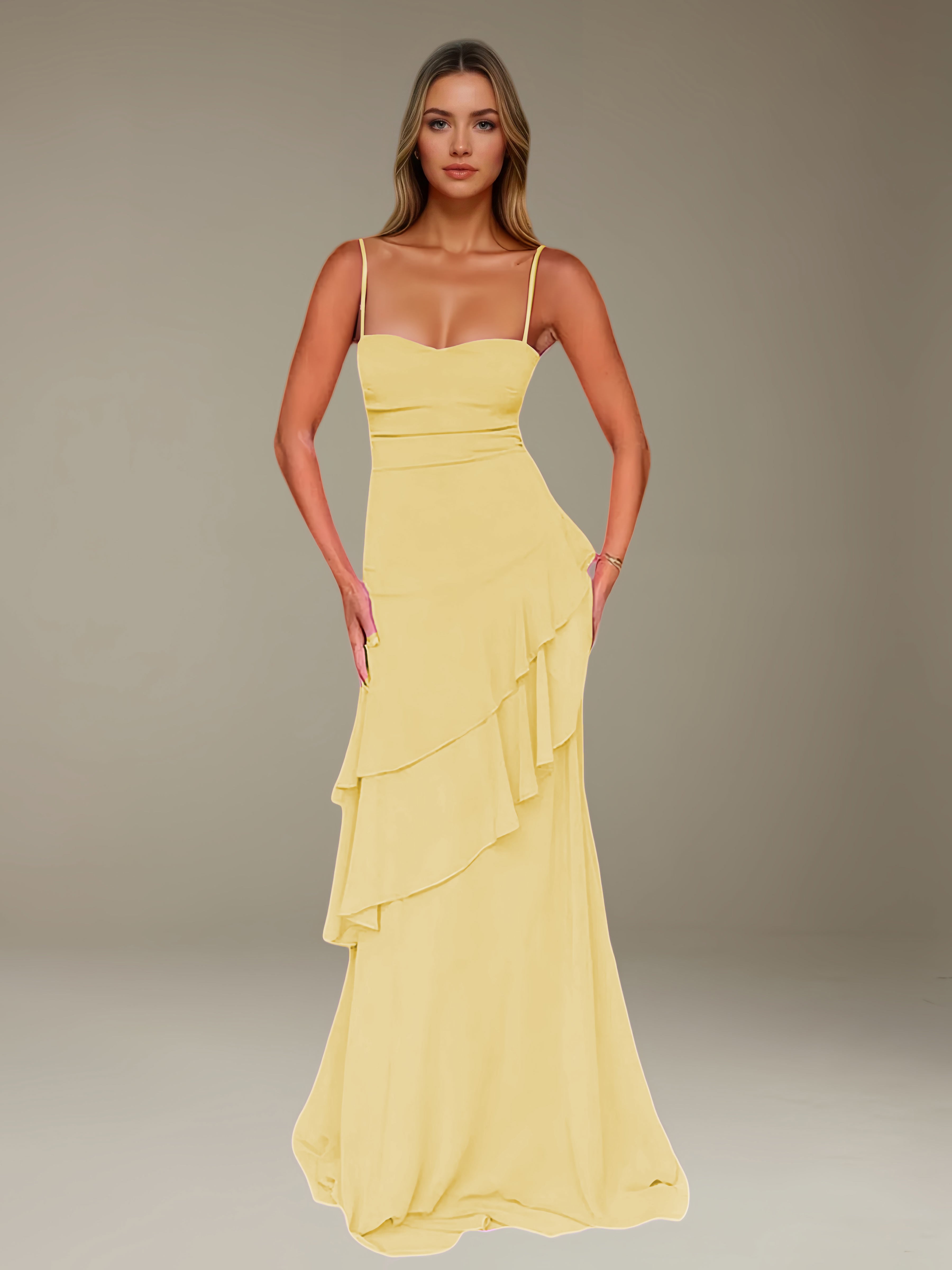 Women’s Chiffon A-Line Maxi Dress | Spaghetti Strap Tiered Occasion Gown
