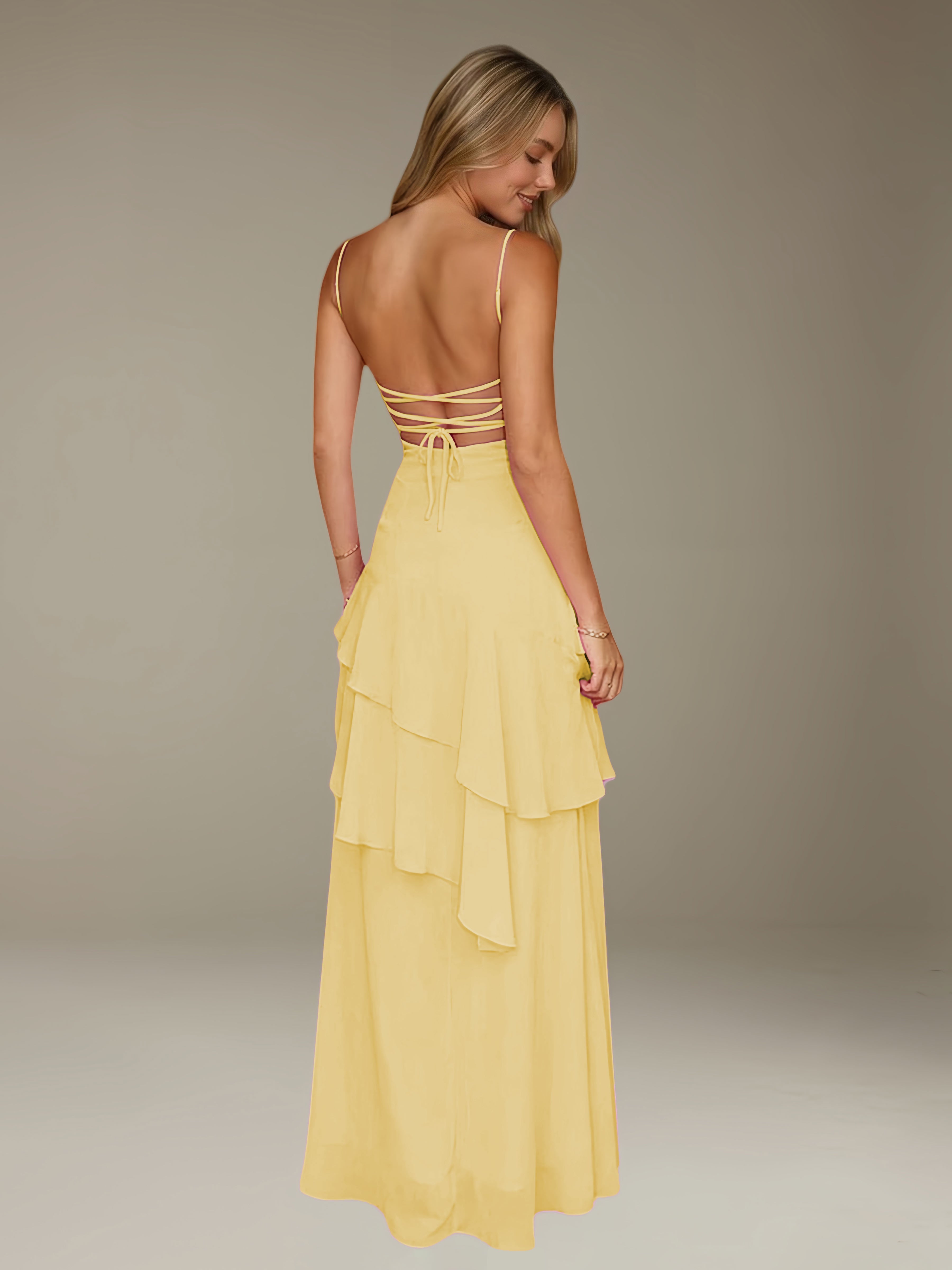 Women’s Chiffon A-Line Maxi Dress | Spaghetti Strap Tiered Occasion Gown