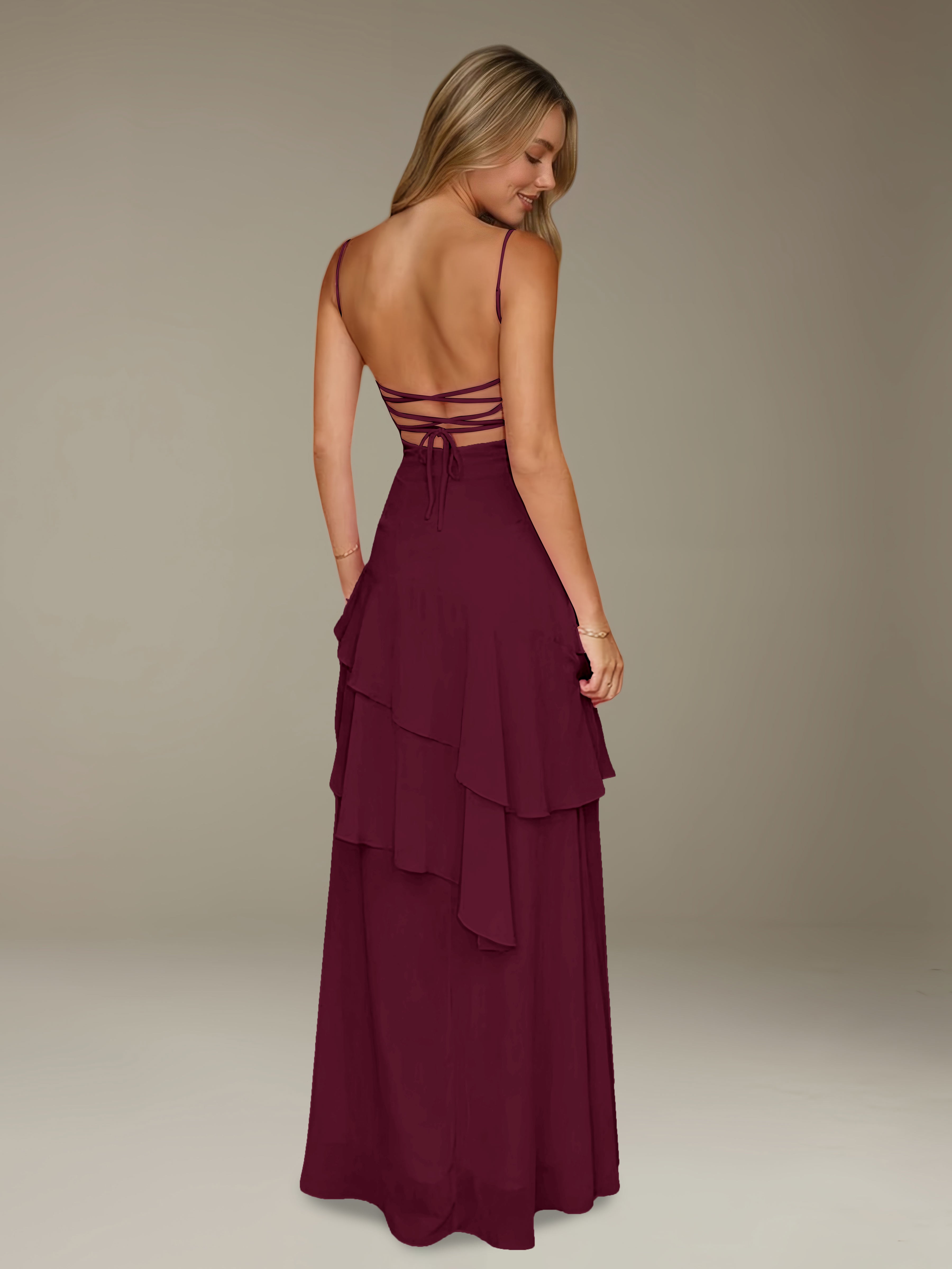 Women’s Chiffon A-Line Maxi Dress | Spaghetti Strap Tiered Occasion Gown