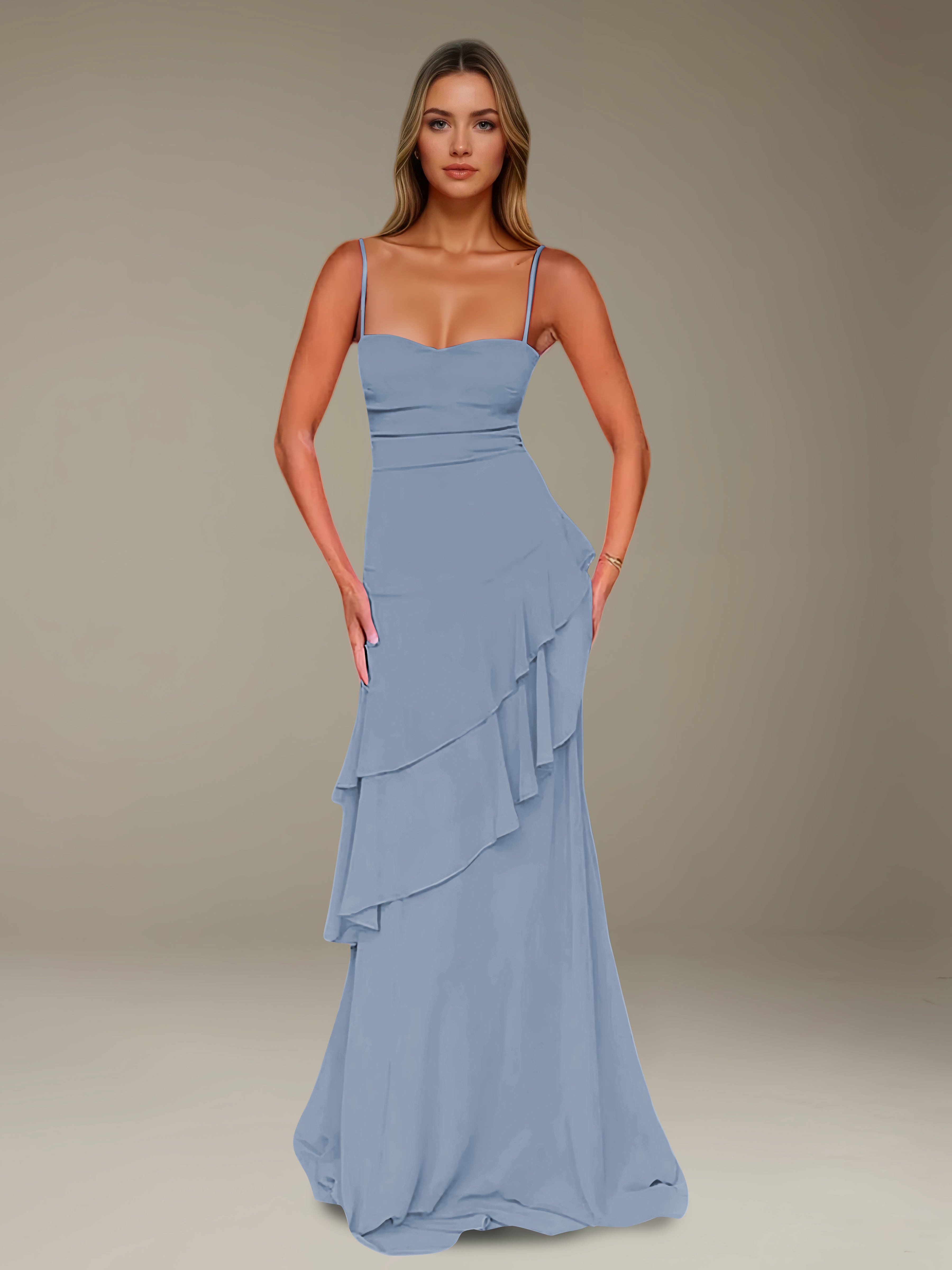 Women’s Chiffon A-Line Maxi Dress | Spaghetti Strap Tiered Occasion Gown