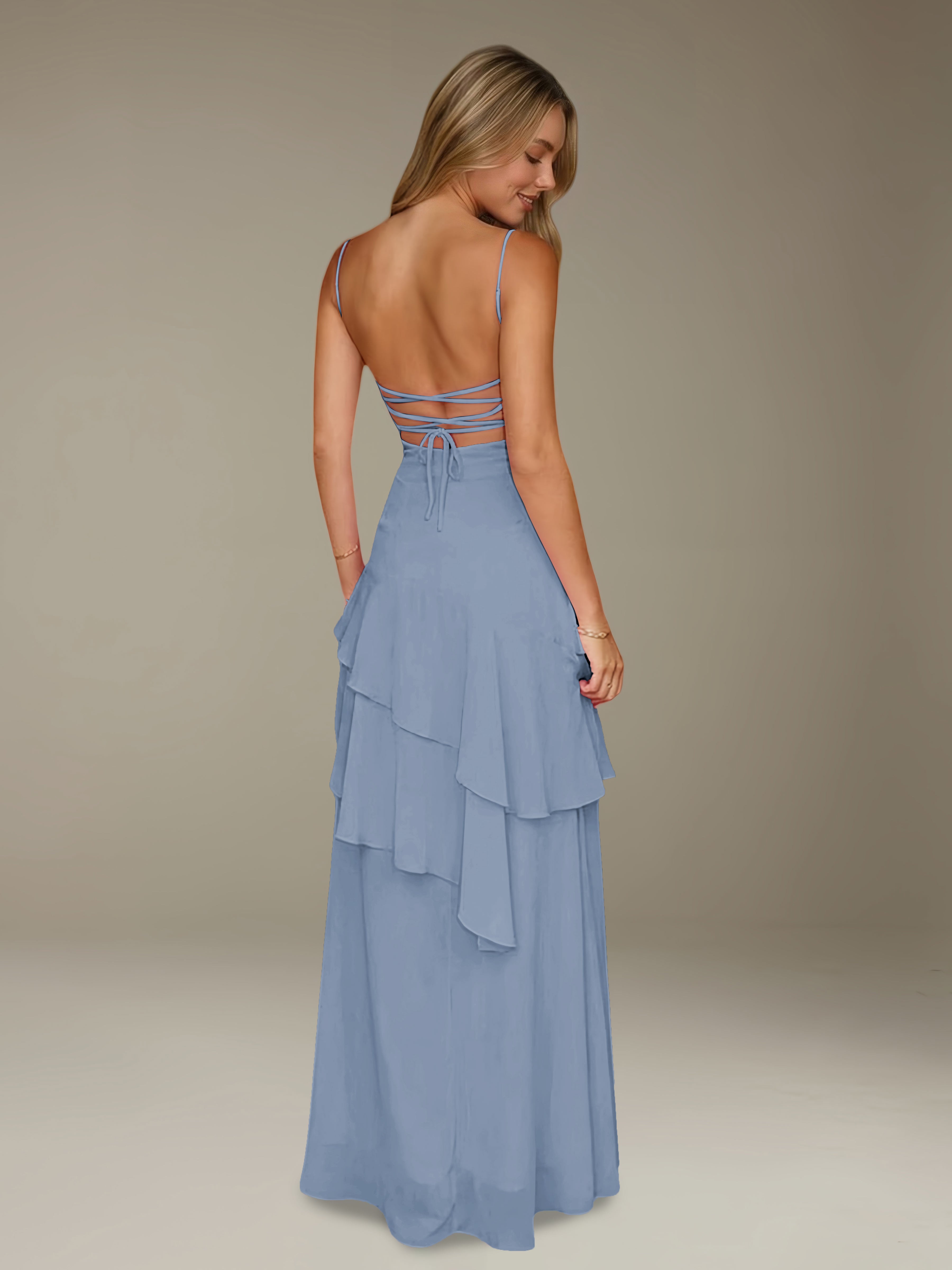 Women’s Chiffon A-Line Maxi Dress | Spaghetti Strap Tiered Occasion Gown