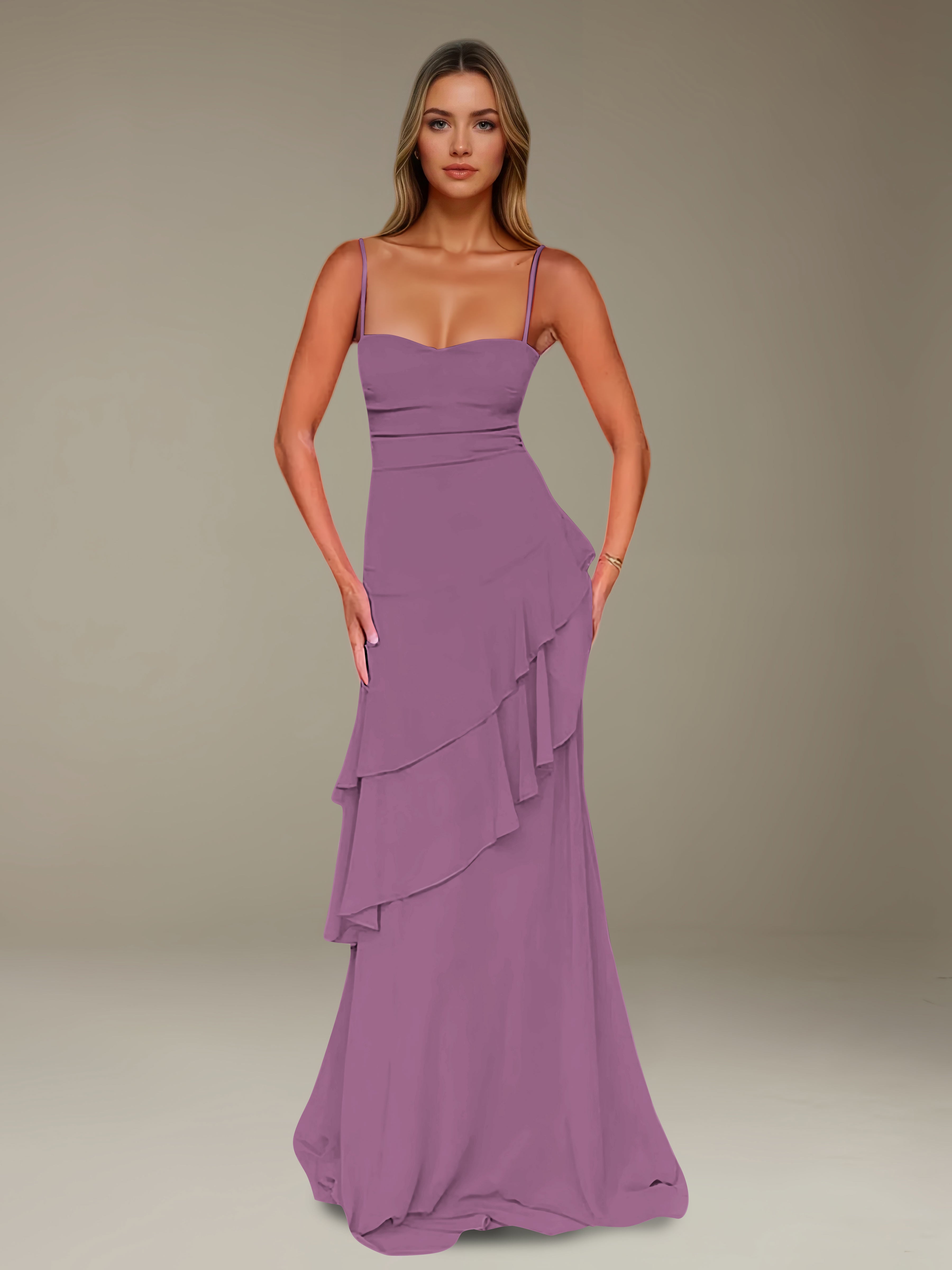 Women’s Chiffon A-Line Maxi Dress | Spaghetti Strap Tiered Occasion Gown