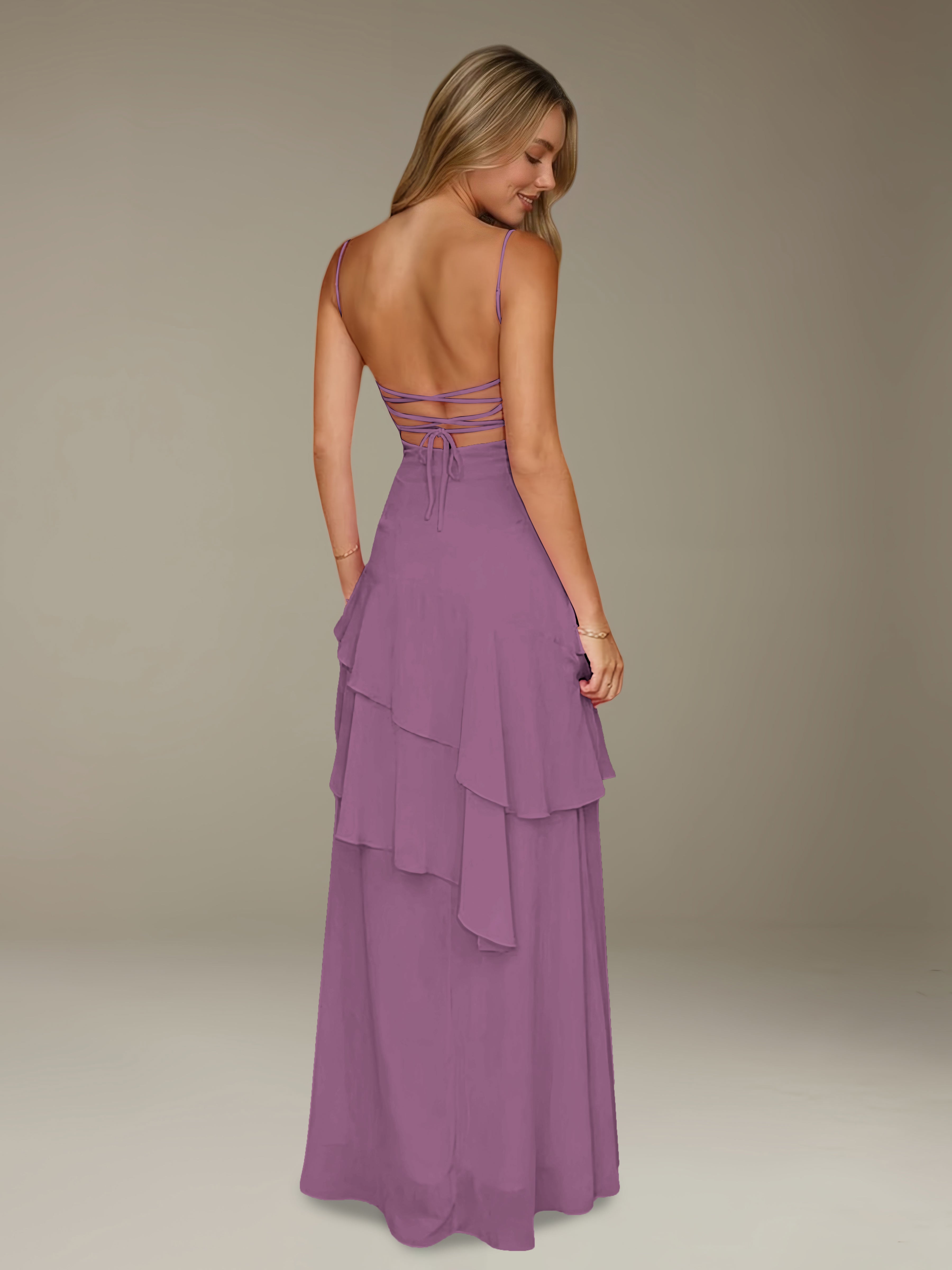Women’s Chiffon A-Line Maxi Dress | Spaghetti Strap Tiered Occasion Gown