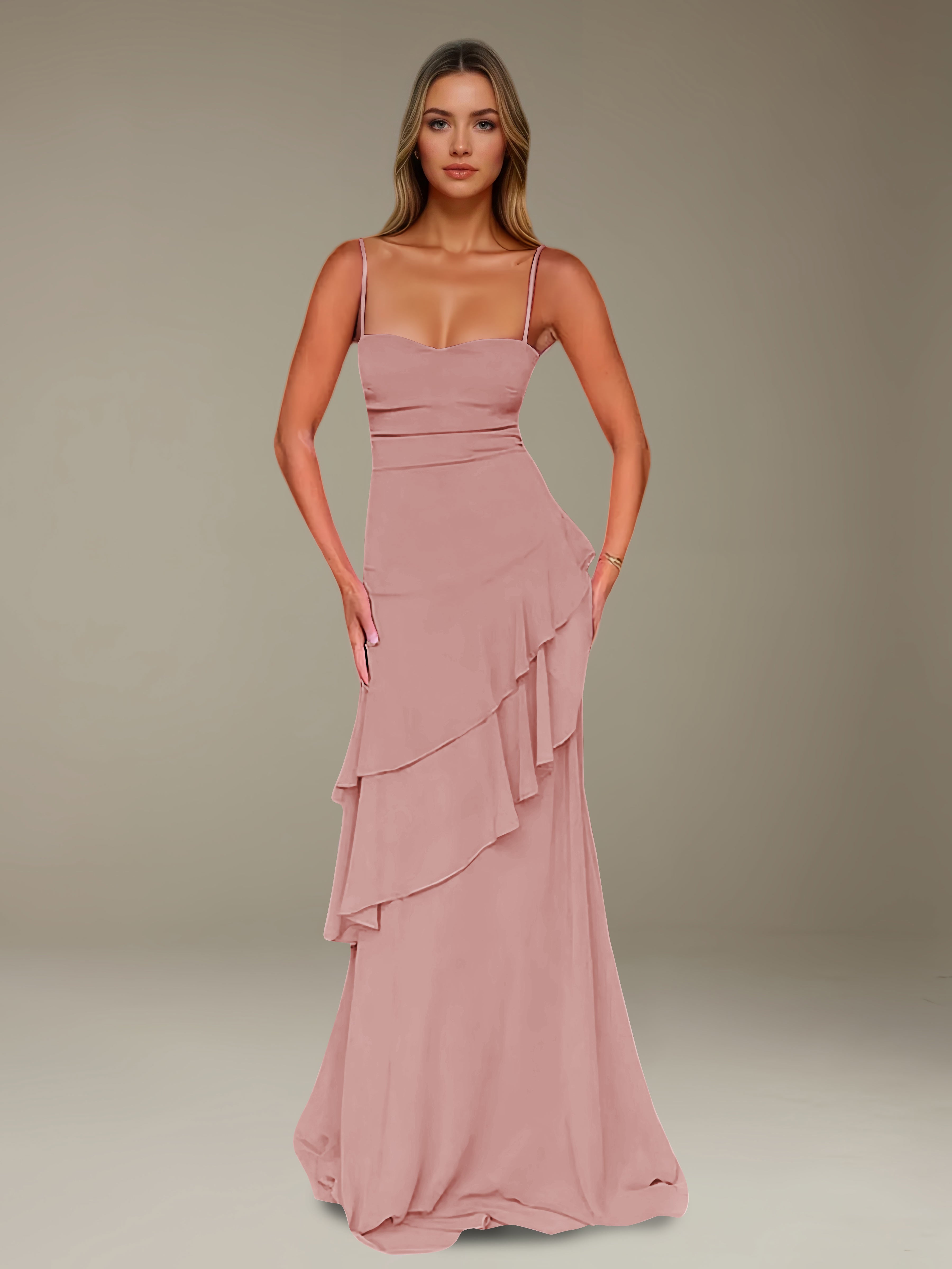 Women’s Chiffon A-Line Maxi Dress | Spaghetti Strap Tiered Occasion Gown