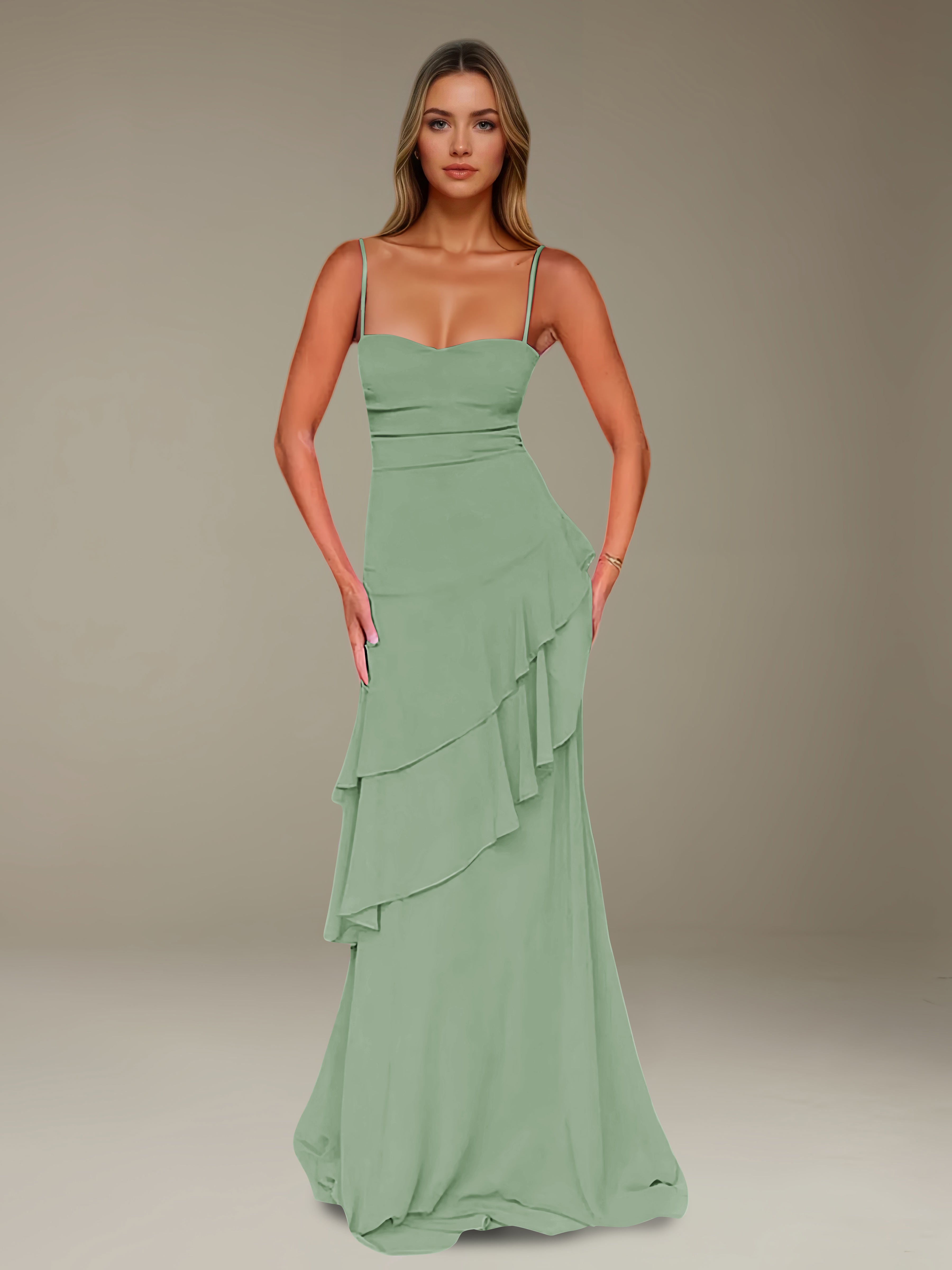 Women’s Chiffon A-Line Maxi Dress | Spaghetti Strap Tiered Occasion Gown