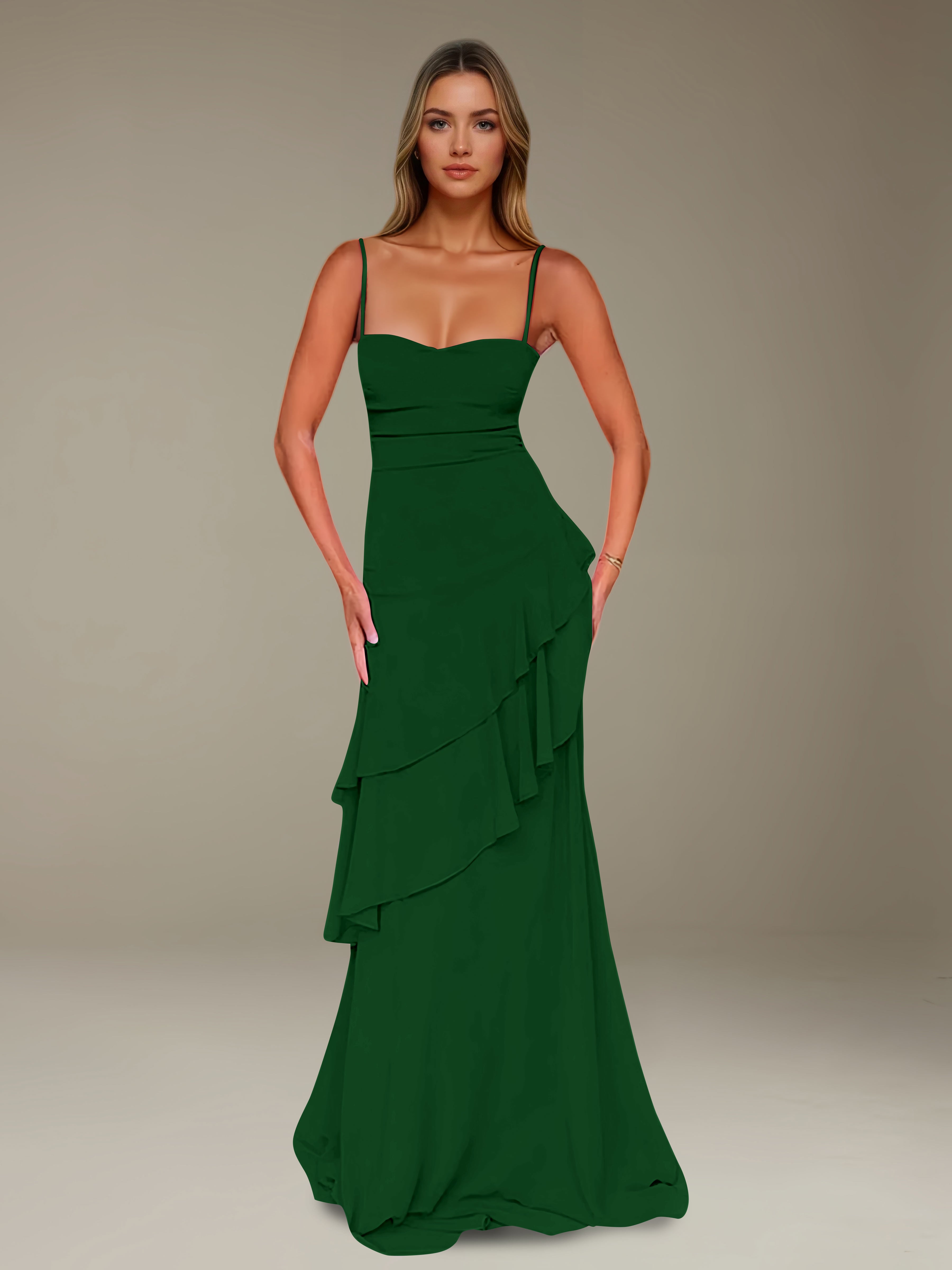 Women’s Chiffon A-Line Maxi Dress | Spaghetti Strap Tiered Occasion Gown