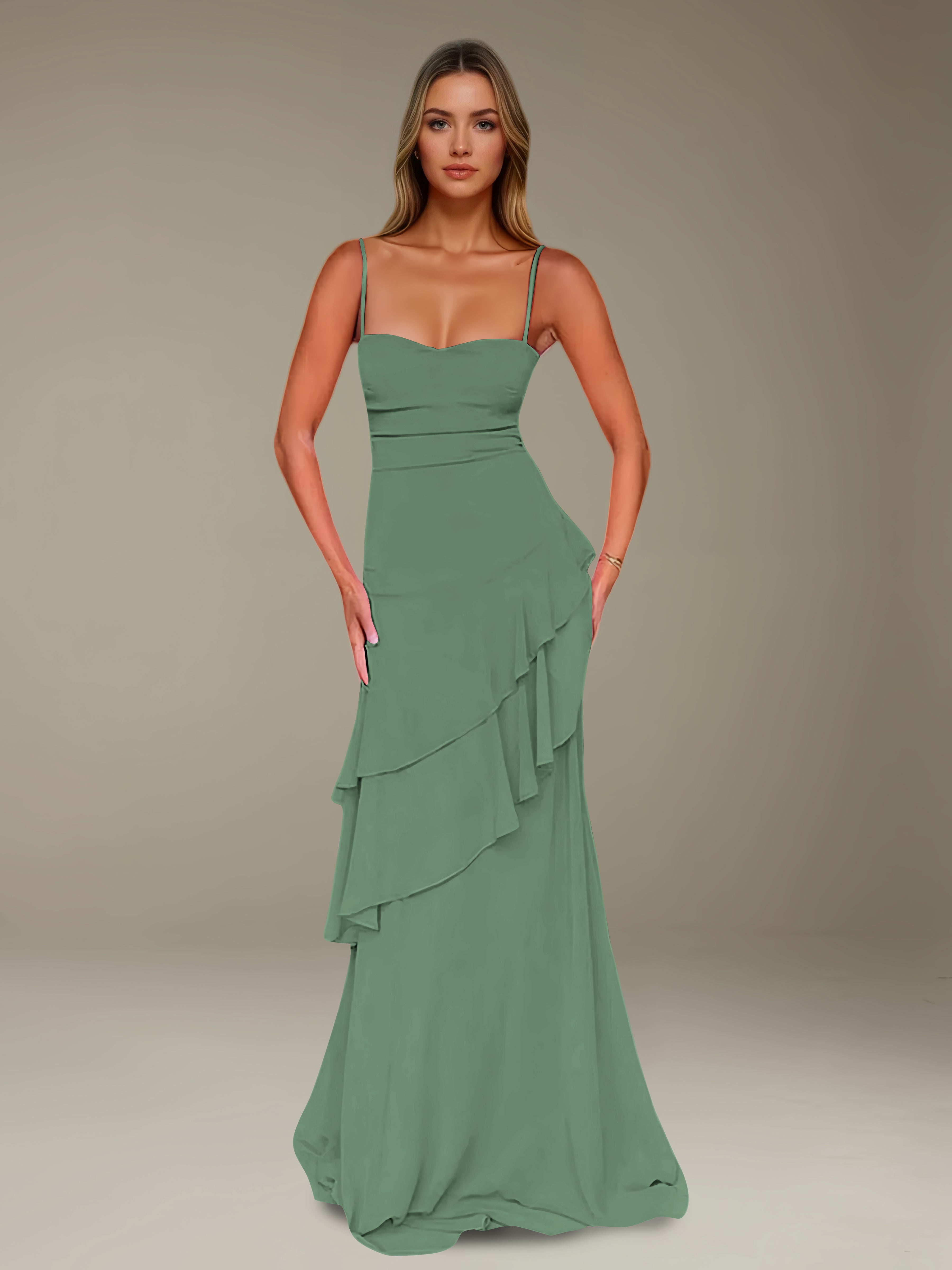 Women’s Chiffon A-Line Maxi Dress | Spaghetti Strap Tiered Occasion Gown
