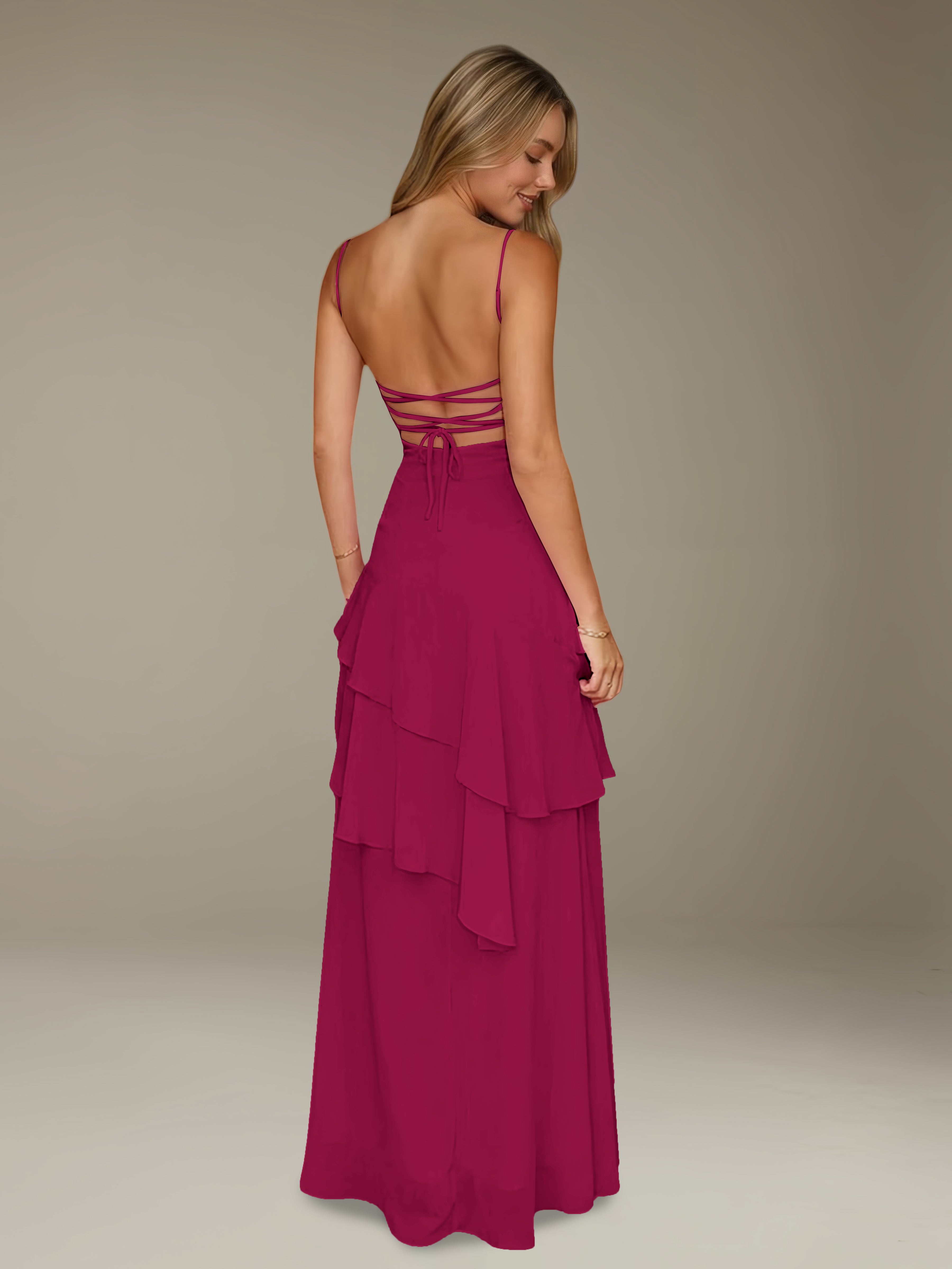 Women’s Chiffon A-Line Maxi Dress | Spaghetti Strap Tiered Occasion Gown