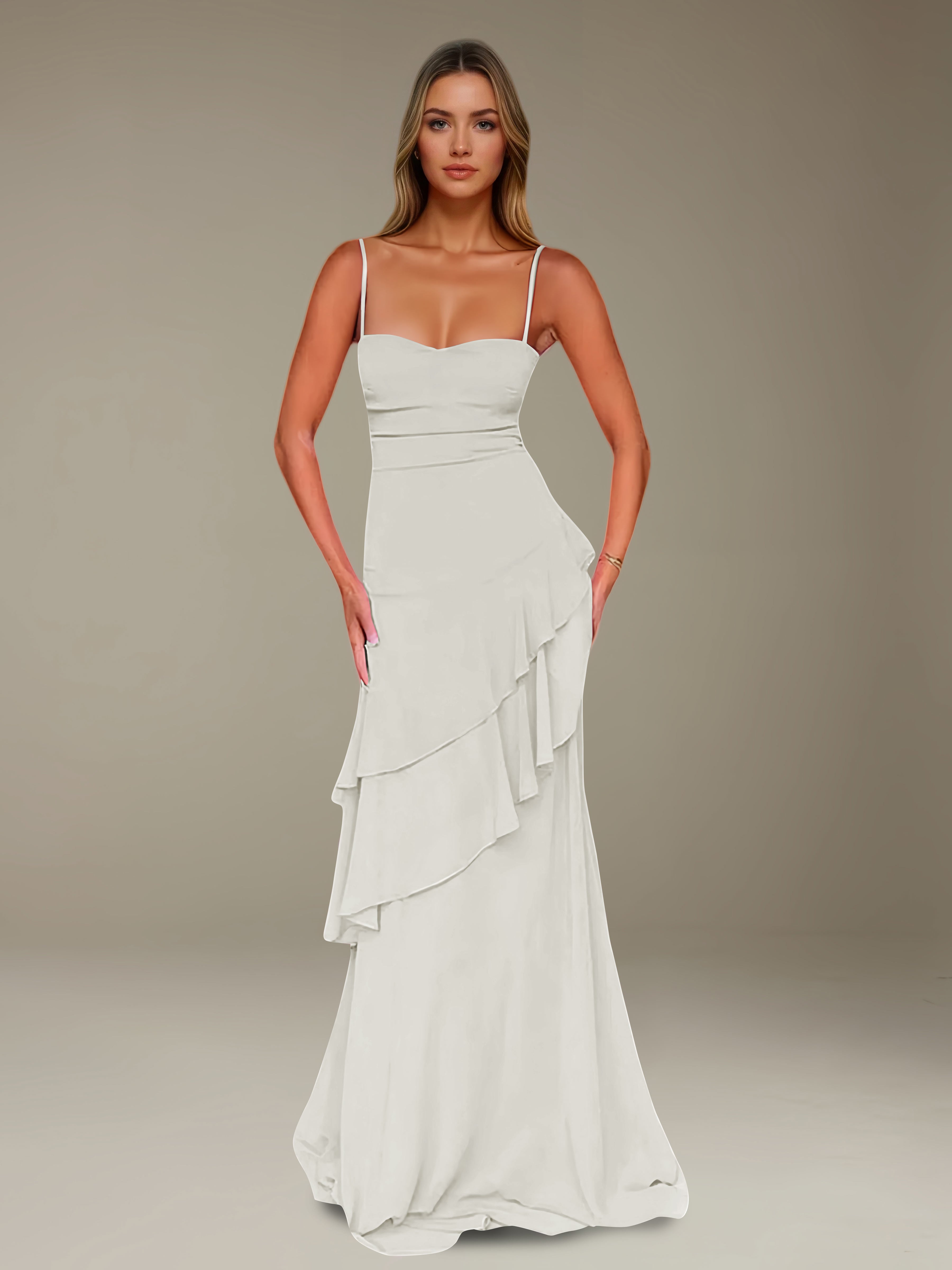 Women’s Chiffon A-Line Maxi Dress | Spaghetti Strap Tiered Occasion Gown