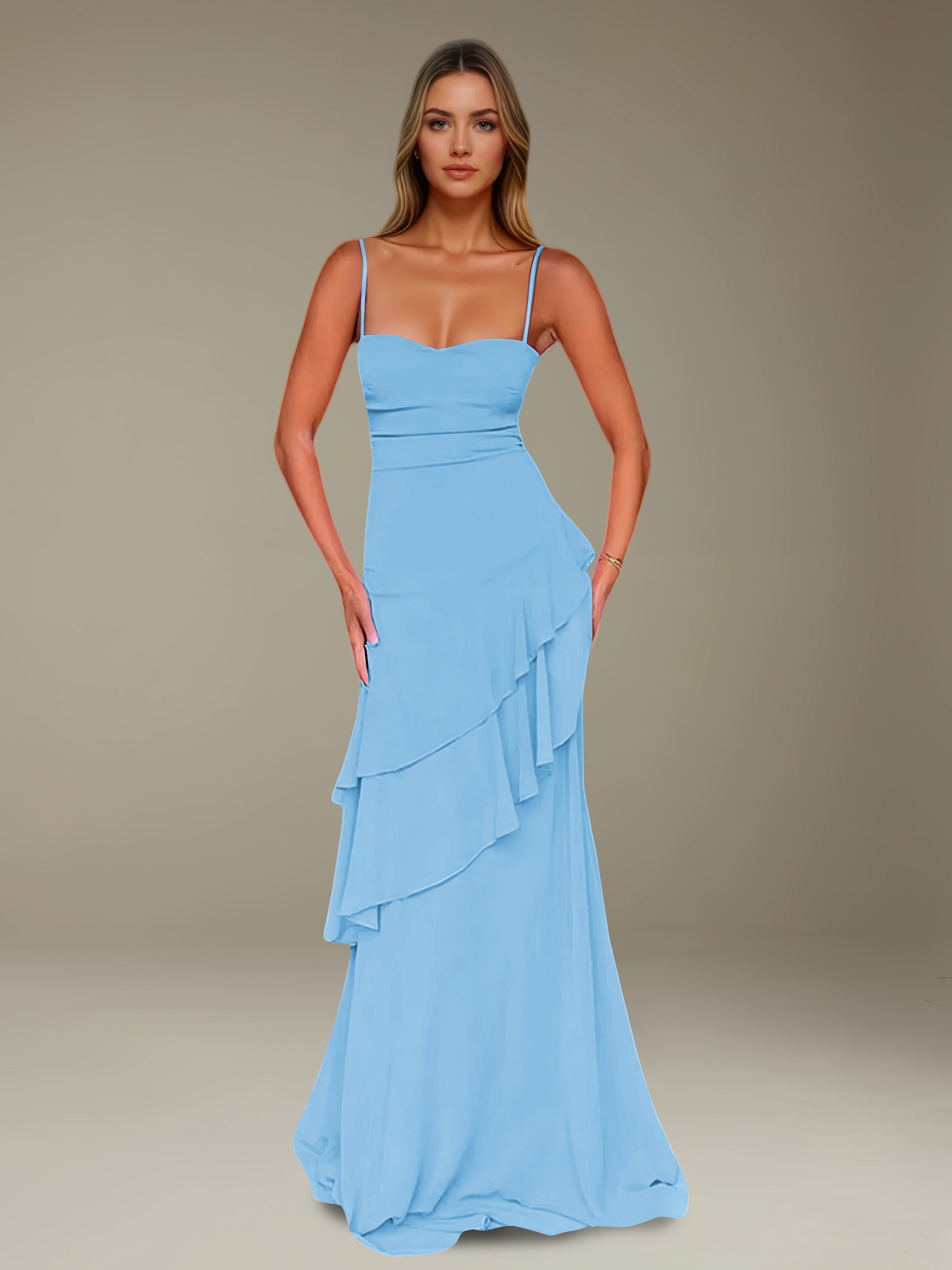 Women’s Chiffon A-Line Maxi Dress | Spaghetti Strap Tiered Occasion Gown