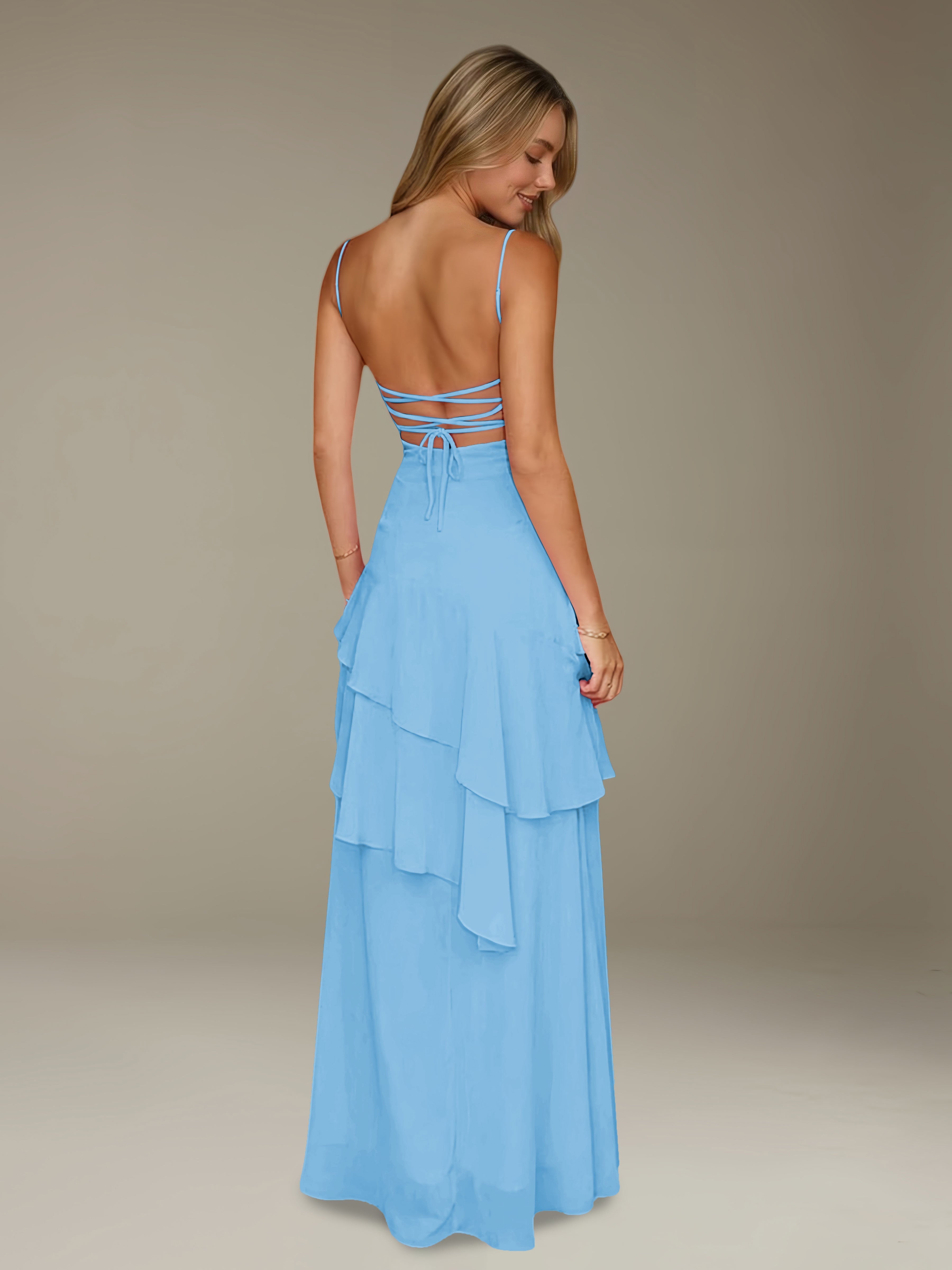 Women’s Chiffon A-Line Maxi Dress | Spaghetti Strap Tiered Occasion Gown