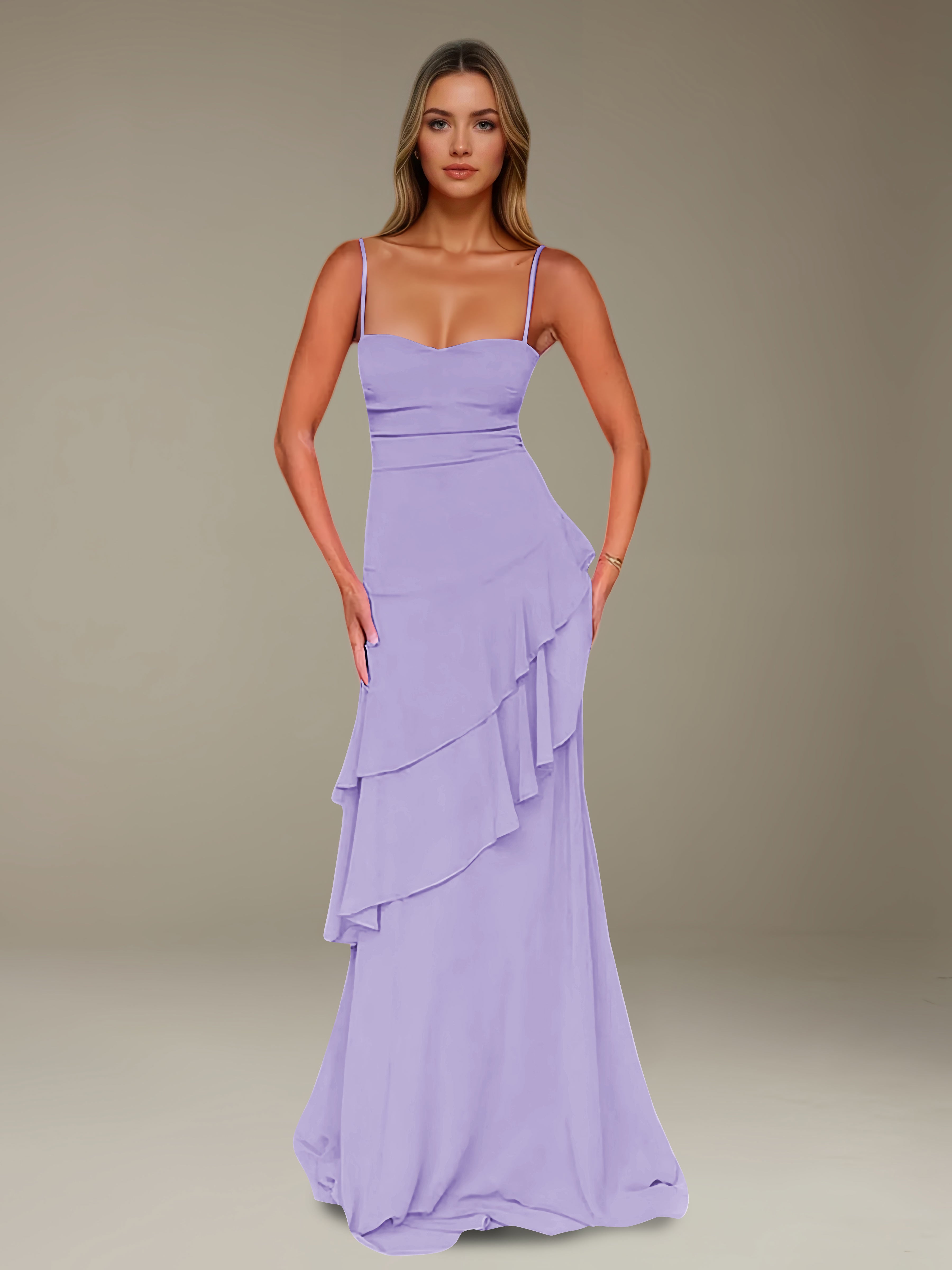 Women’s Chiffon A-Line Maxi Dress | Spaghetti Strap Tiered Occasion Gown