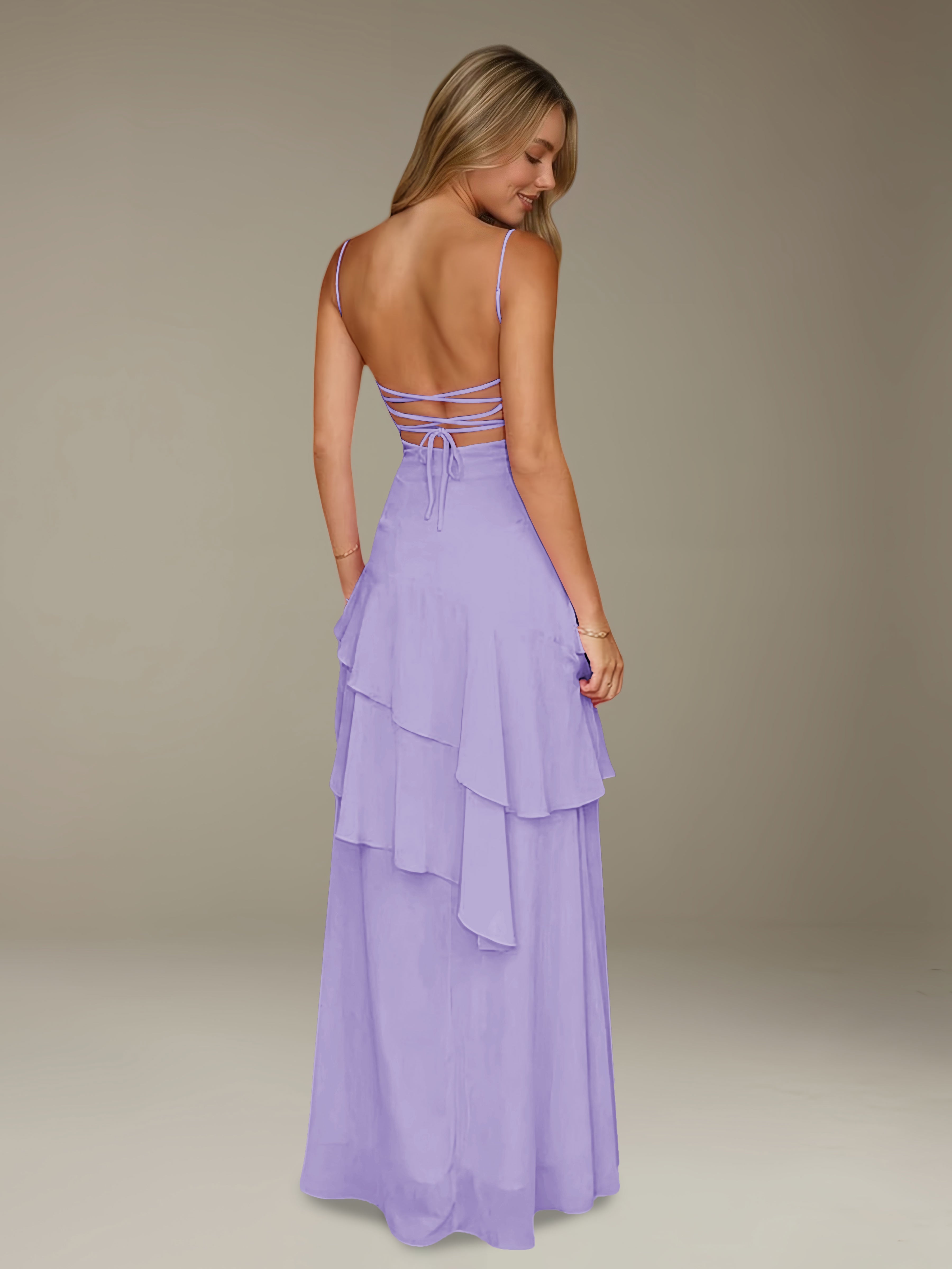 Women’s Chiffon A-Line Maxi Dress | Spaghetti Strap Tiered Occasion Gown