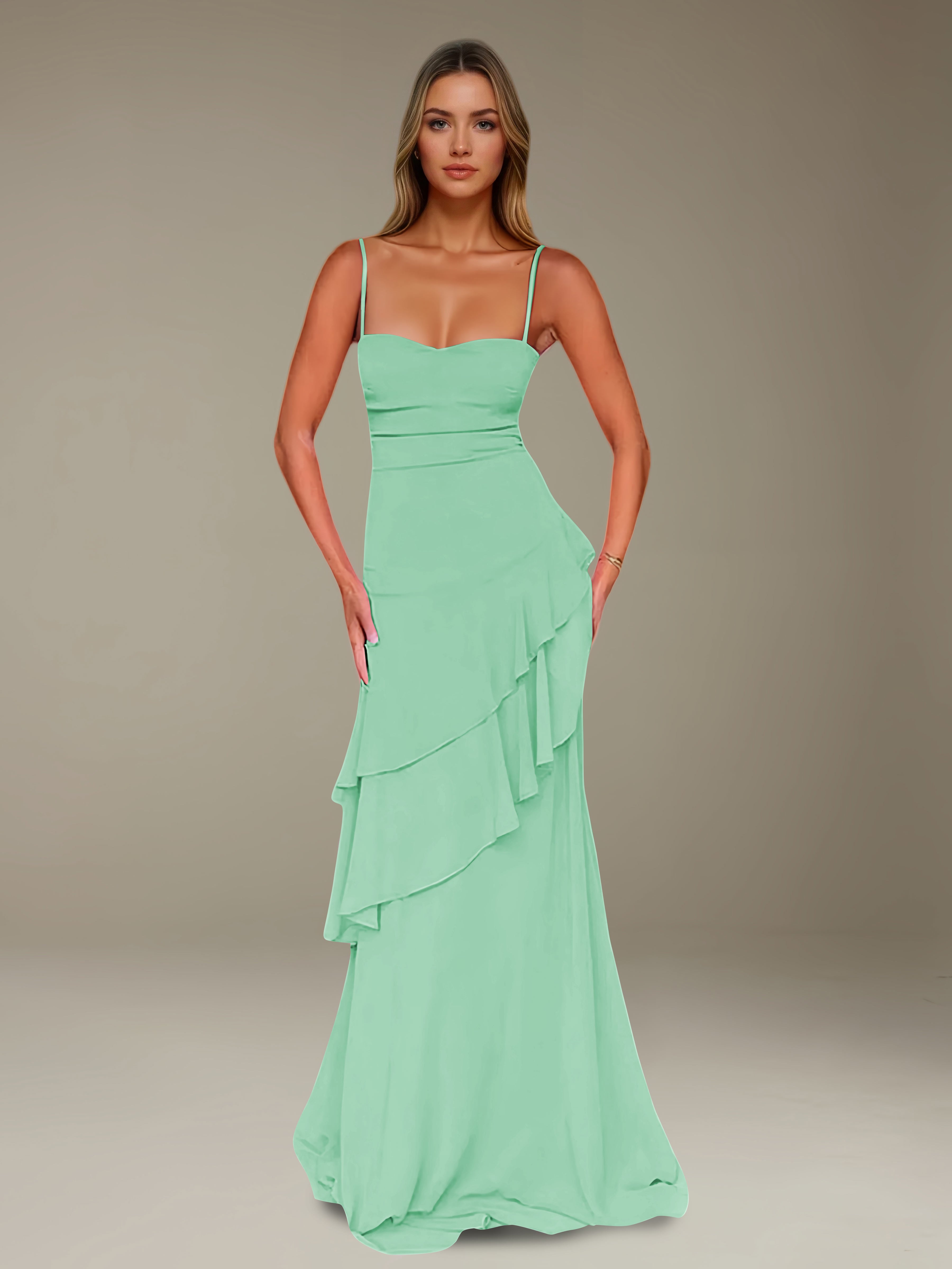 Women’s Chiffon A-Line Maxi Dress | Spaghetti Strap Tiered Occasion Gown
