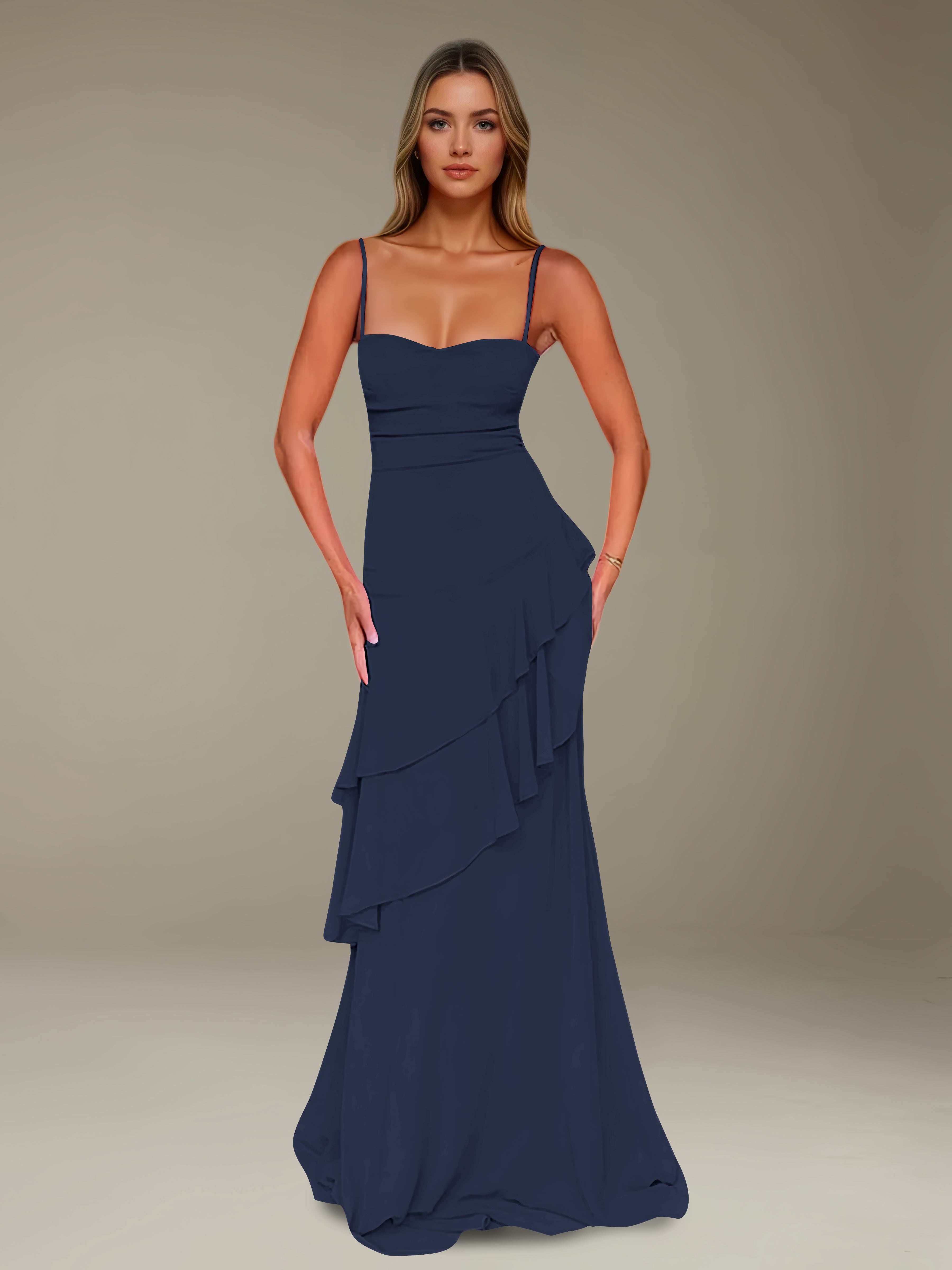 Women’s Chiffon A-Line Maxi Dress | Spaghetti Strap Tiered Occasion Gown