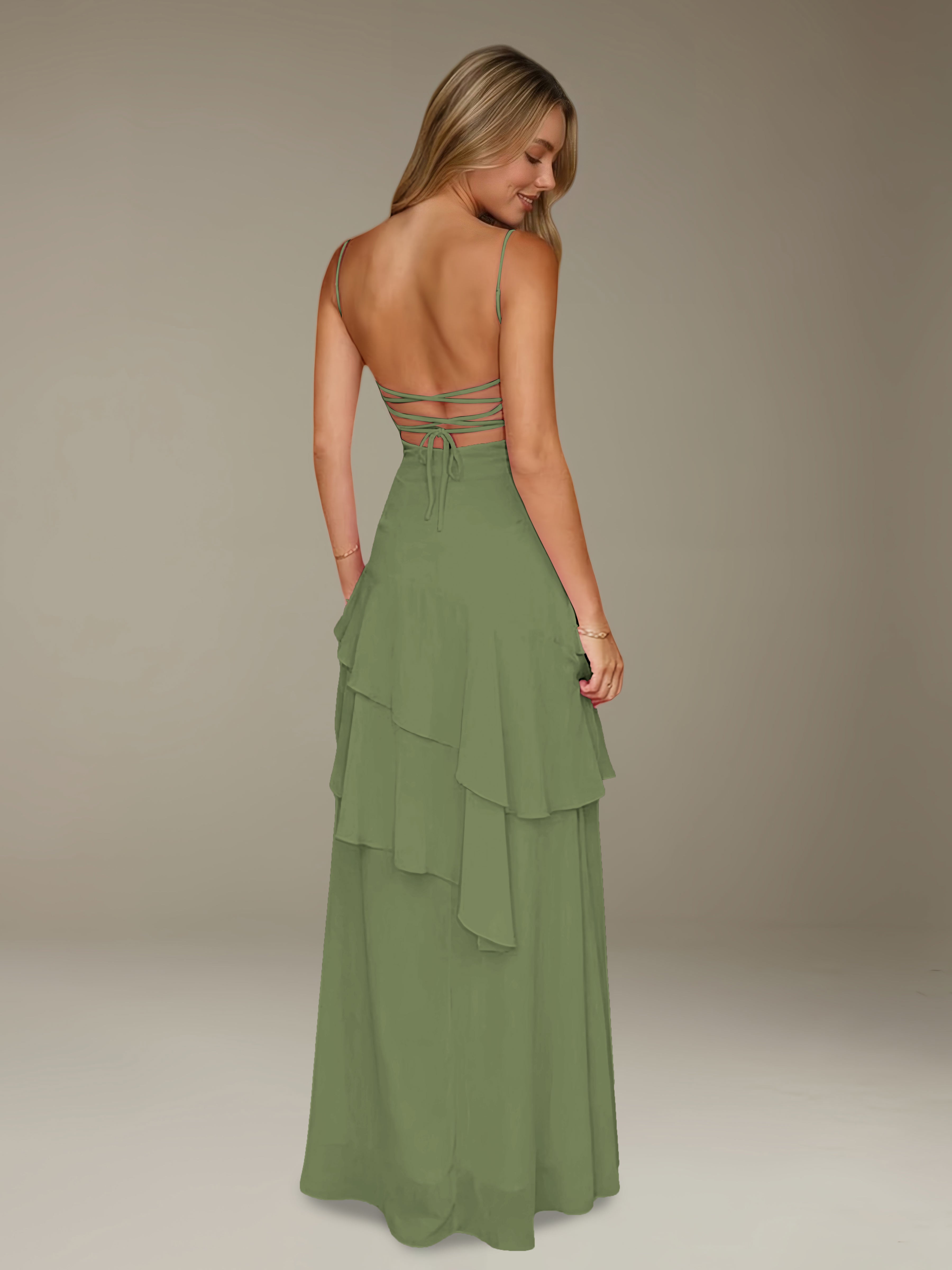 Women’s Chiffon A-Line Maxi Dress | Spaghetti Strap Tiered Occasion Gown