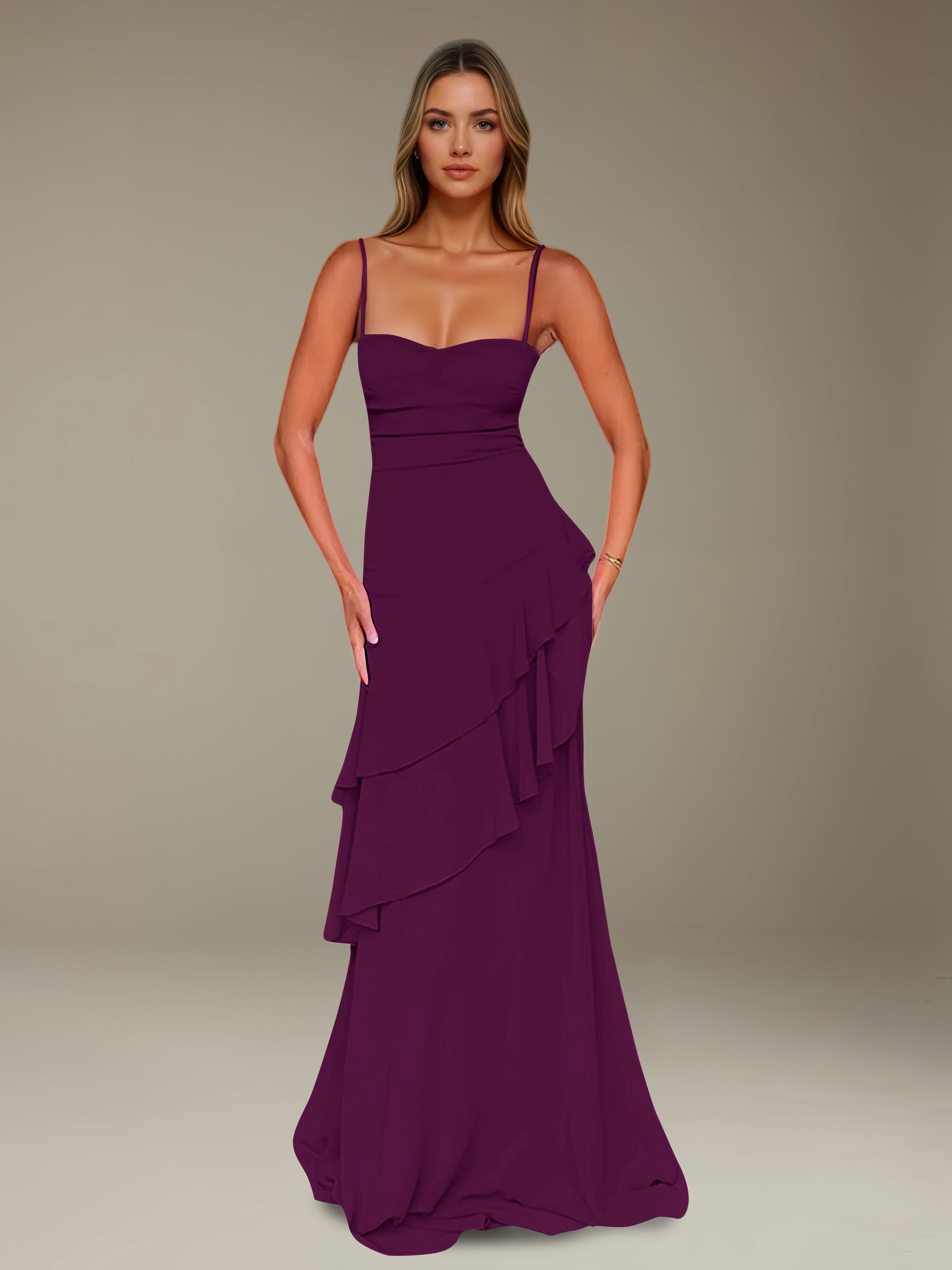Women’s Chiffon A-Line Maxi Dress | Spaghetti Strap Tiered Occasion Gown