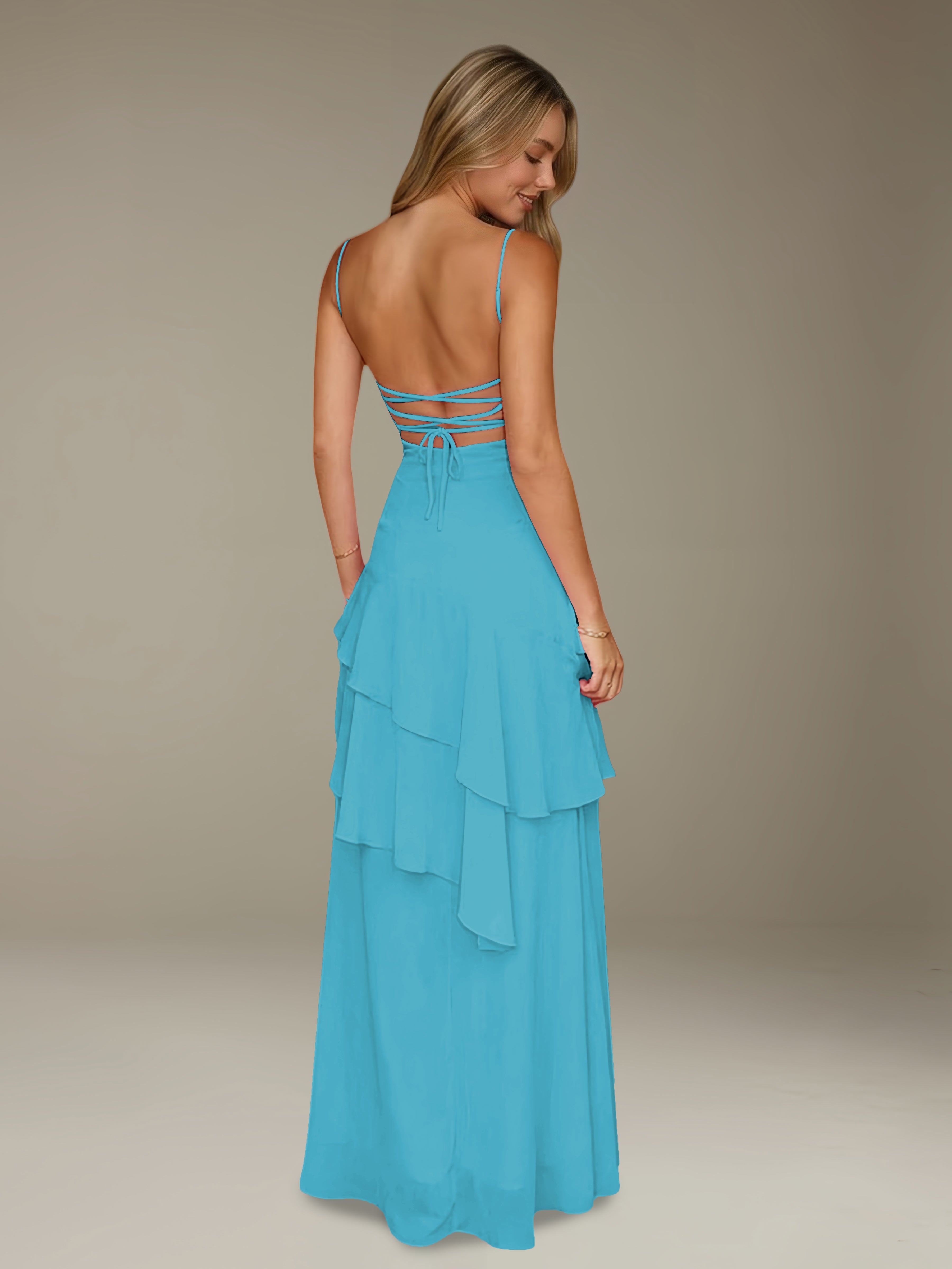 Women’s Chiffon A-Line Maxi Dress | Spaghetti Strap Tiered Occasion Gown