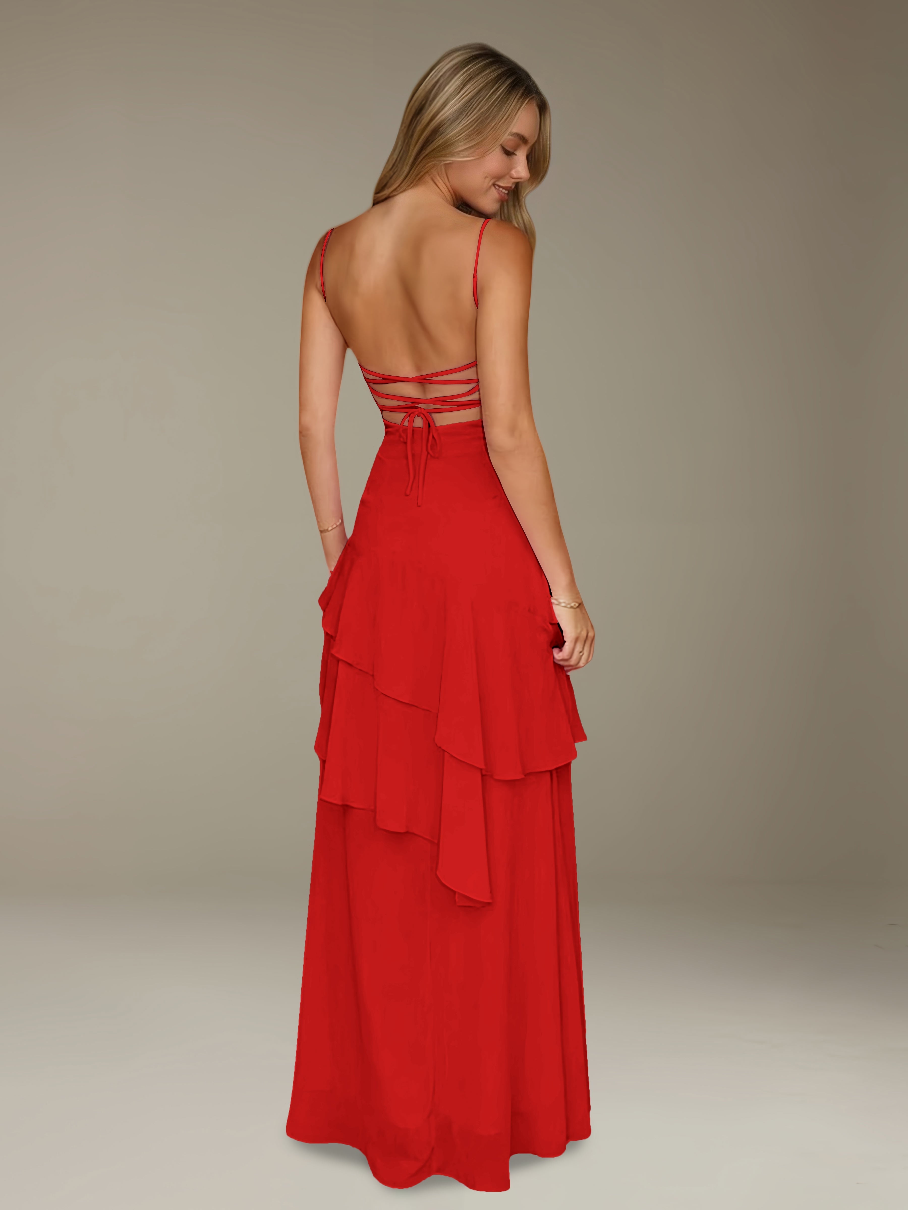 Women’s Chiffon A-Line Maxi Dress | Spaghetti Strap Tiered Occasion Gown