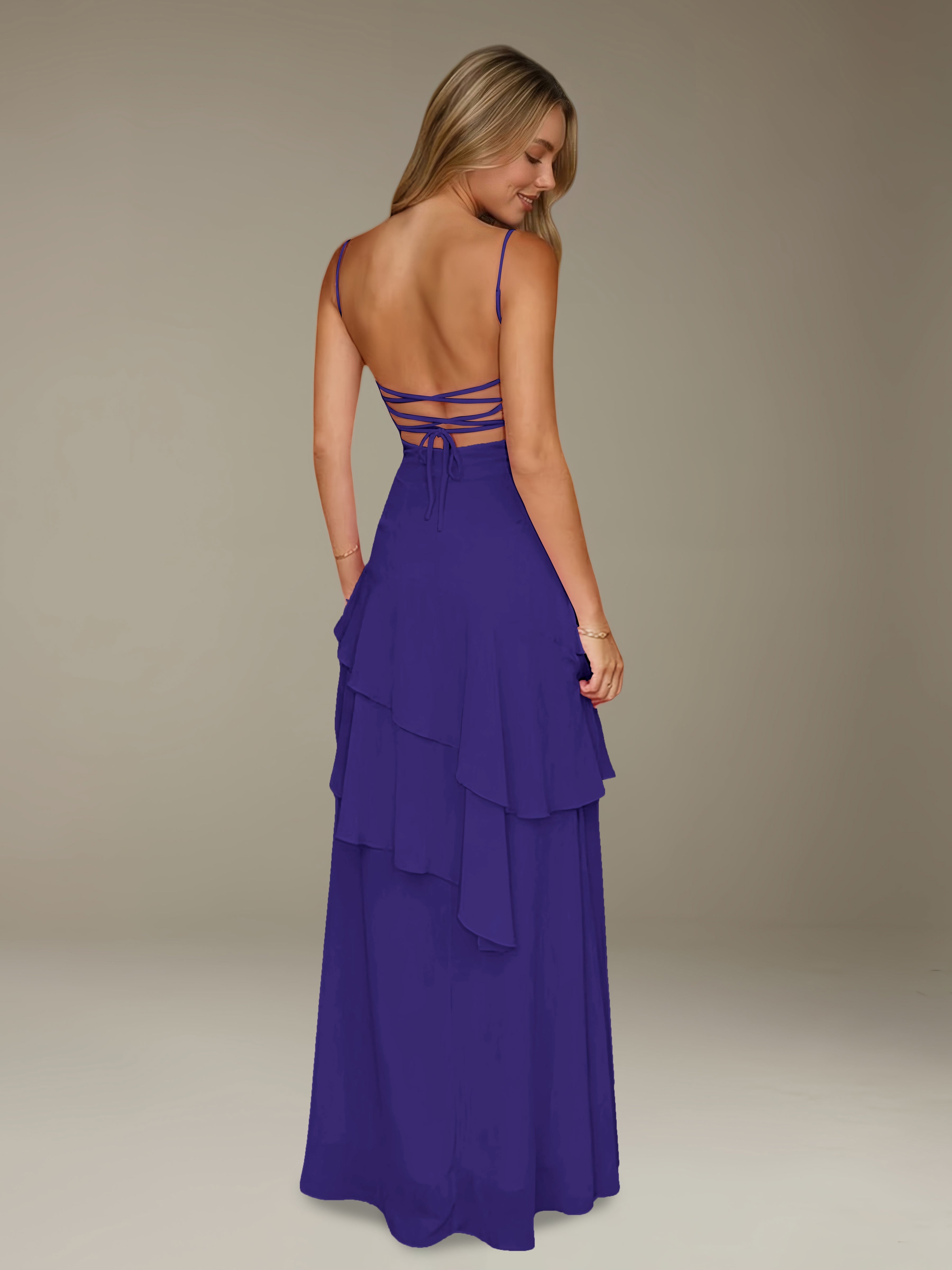 Women’s Chiffon A-Line Maxi Dress | Spaghetti Strap Tiered Occasion Gown