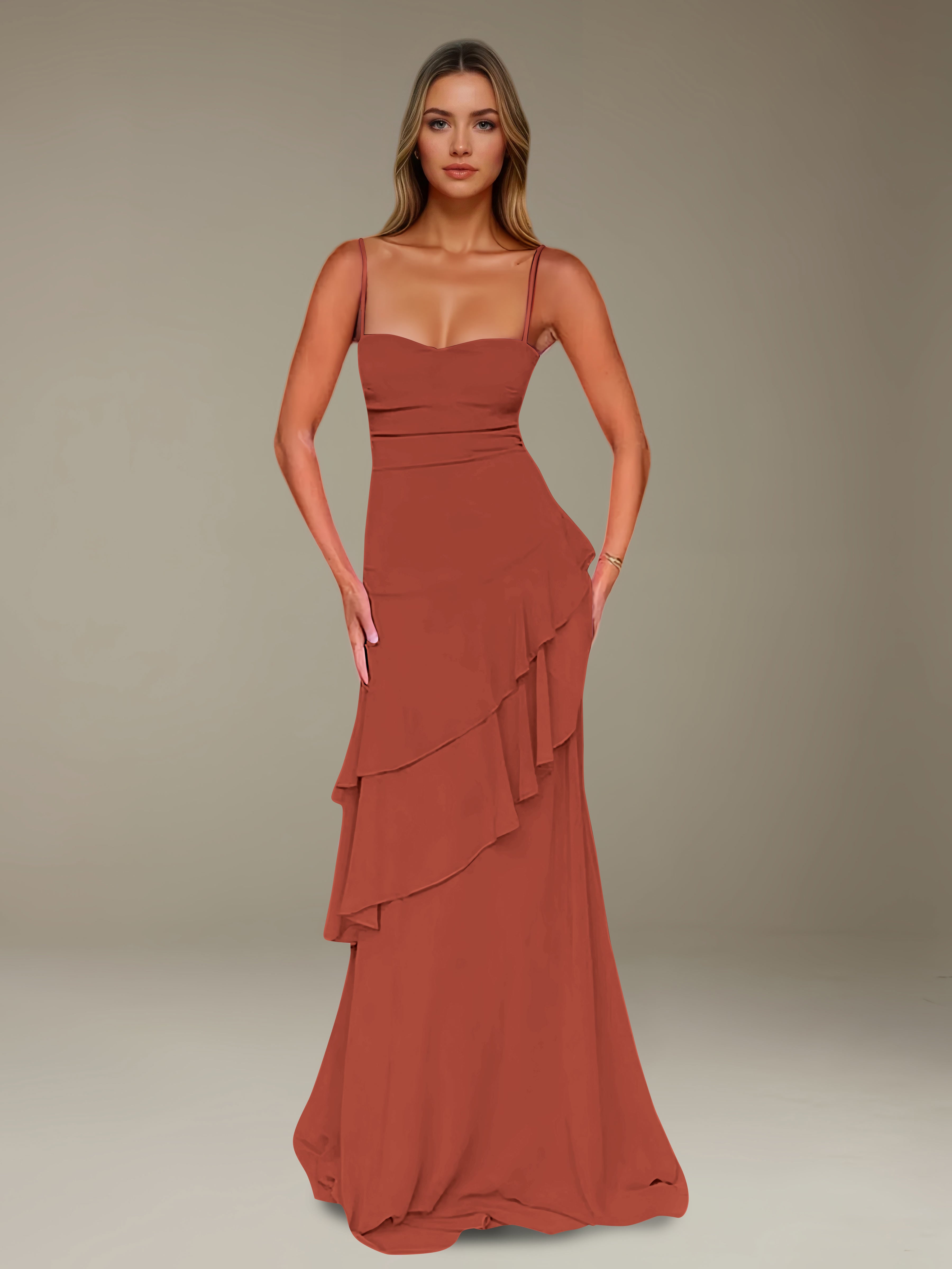 Women’s Chiffon A-Line Maxi Dress | Spaghetti Strap Tiered Occasion Gown