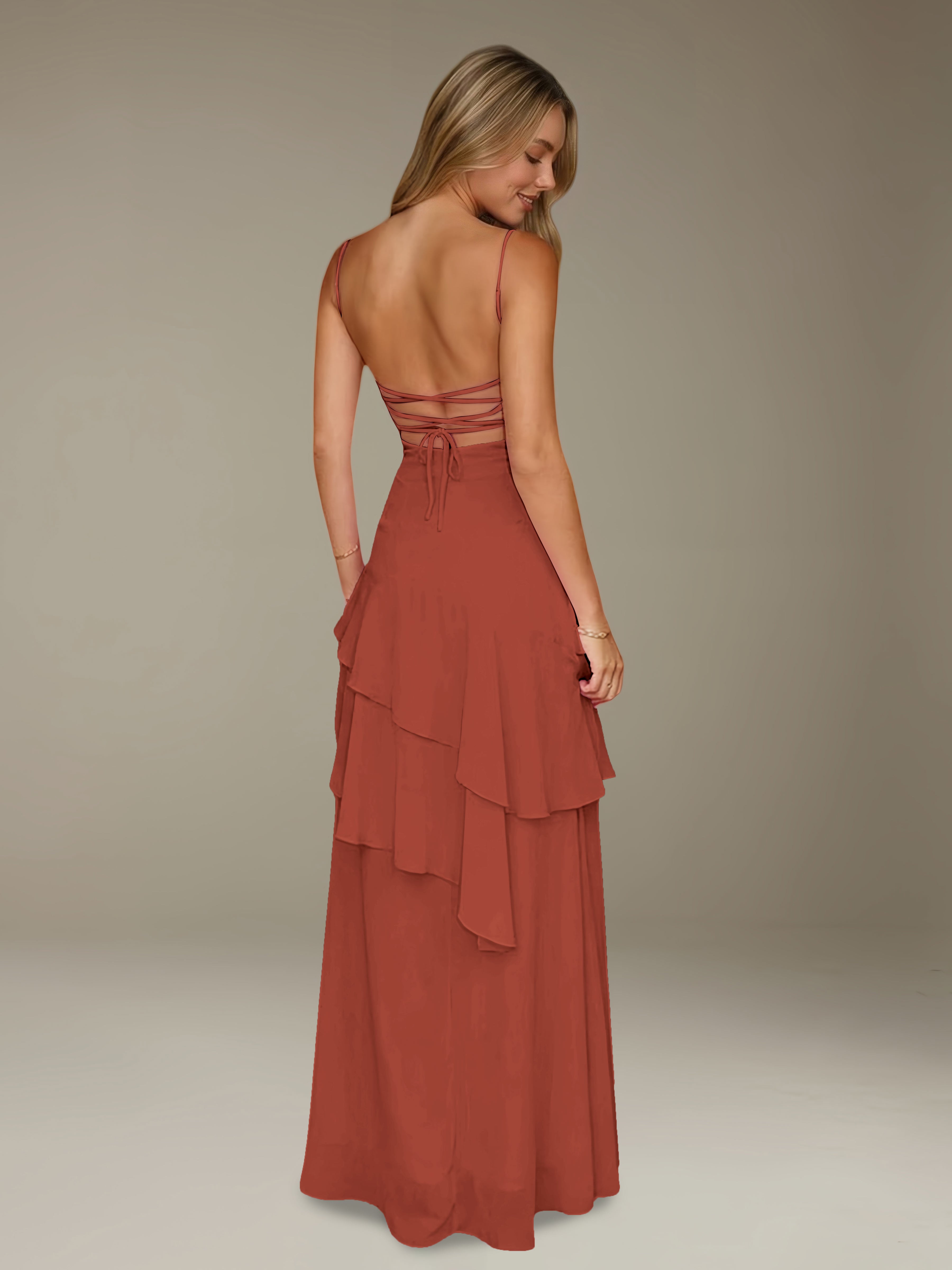 Women’s Chiffon A-Line Maxi Dress | Spaghetti Strap Tiered Occasion Gown