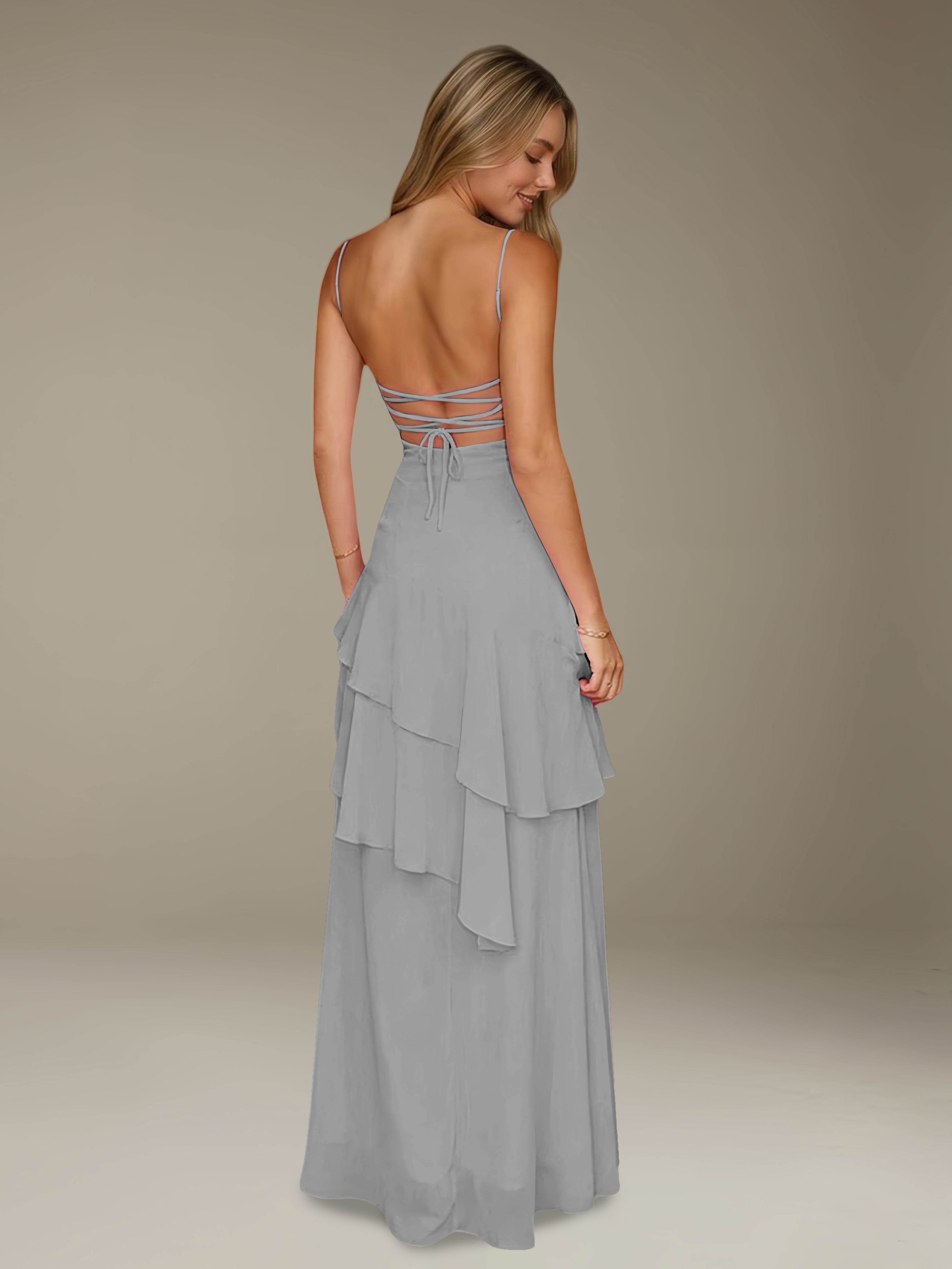 Women’s Chiffon A-Line Maxi Dress | Spaghetti Strap Tiered Occasion Gown