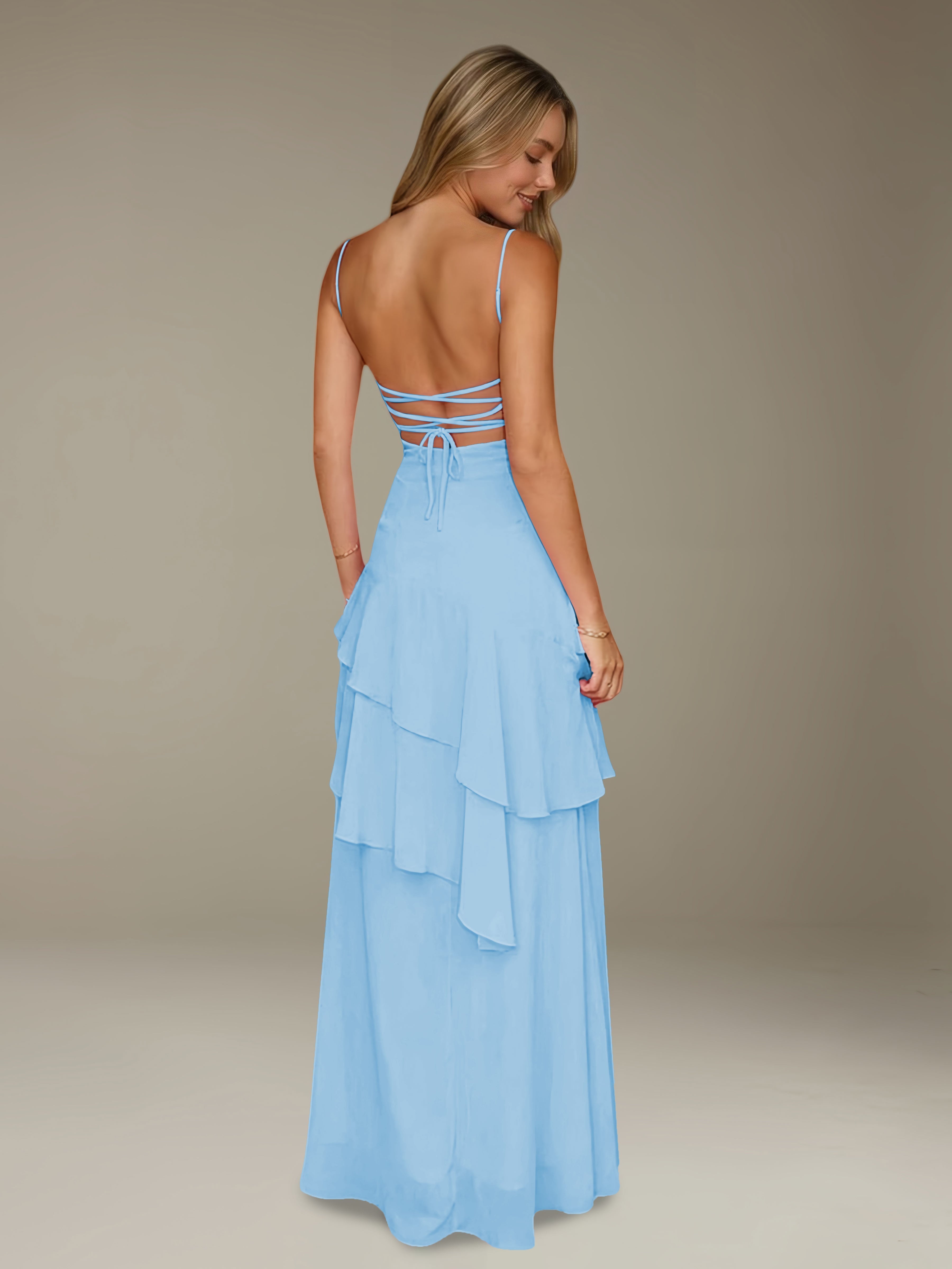 Women’s Chiffon A-Line Maxi Dress | Spaghetti Strap Tiered Occasion Gown