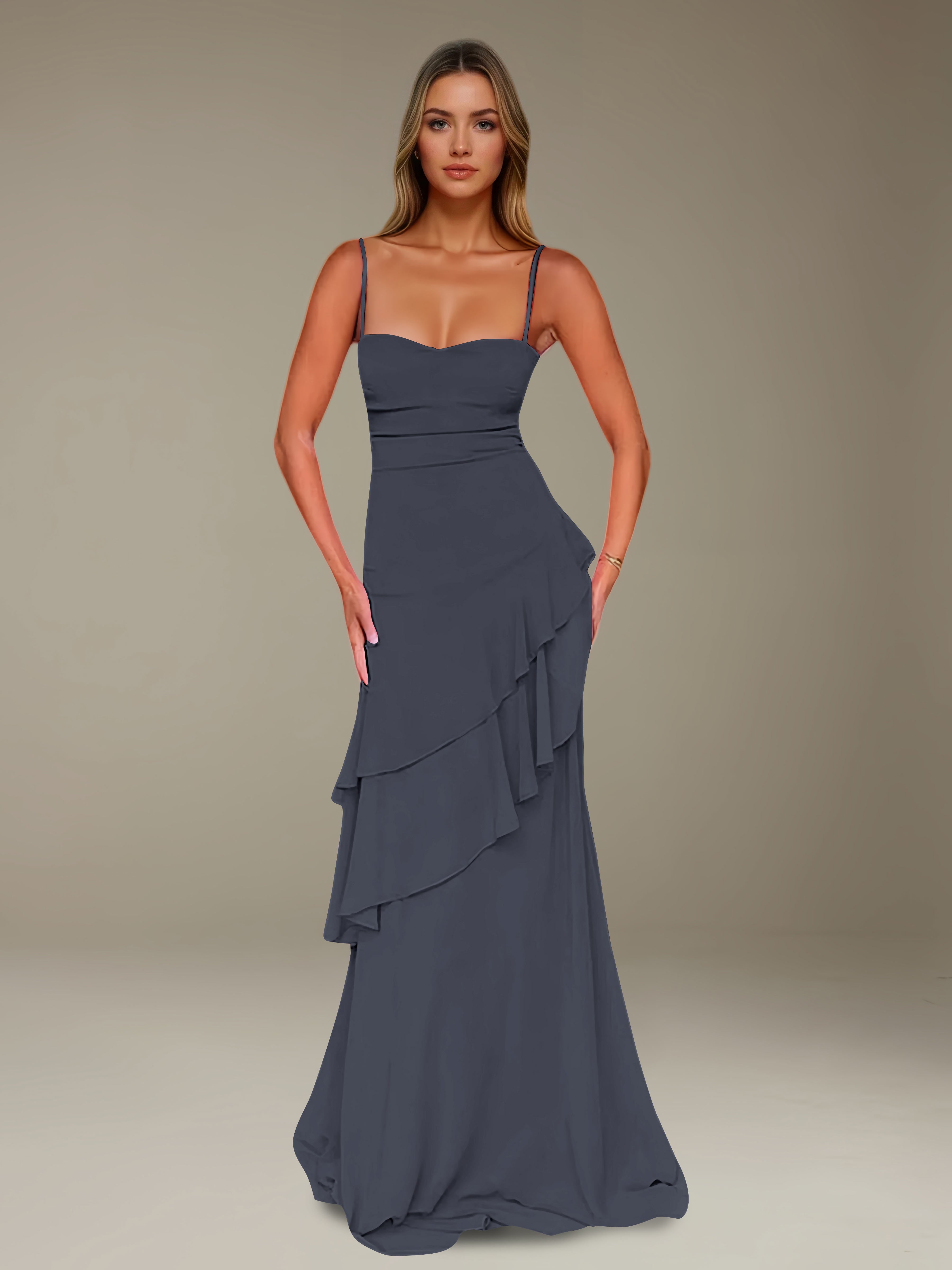 Women’s Chiffon A-Line Maxi Dress | Spaghetti Strap Tiered Occasion Gown