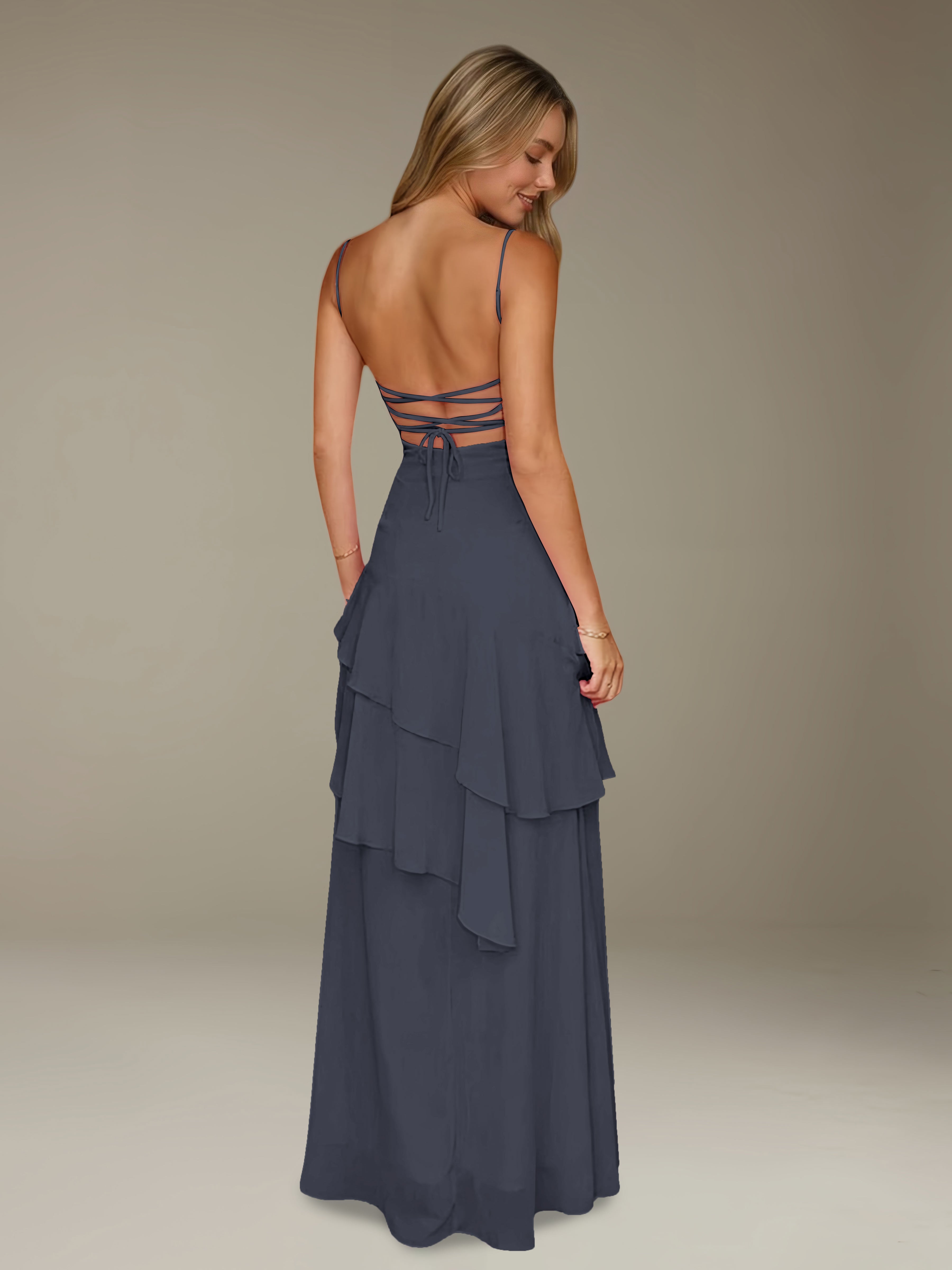 Women’s Chiffon A-Line Maxi Dress | Spaghetti Strap Tiered Occasion Gown