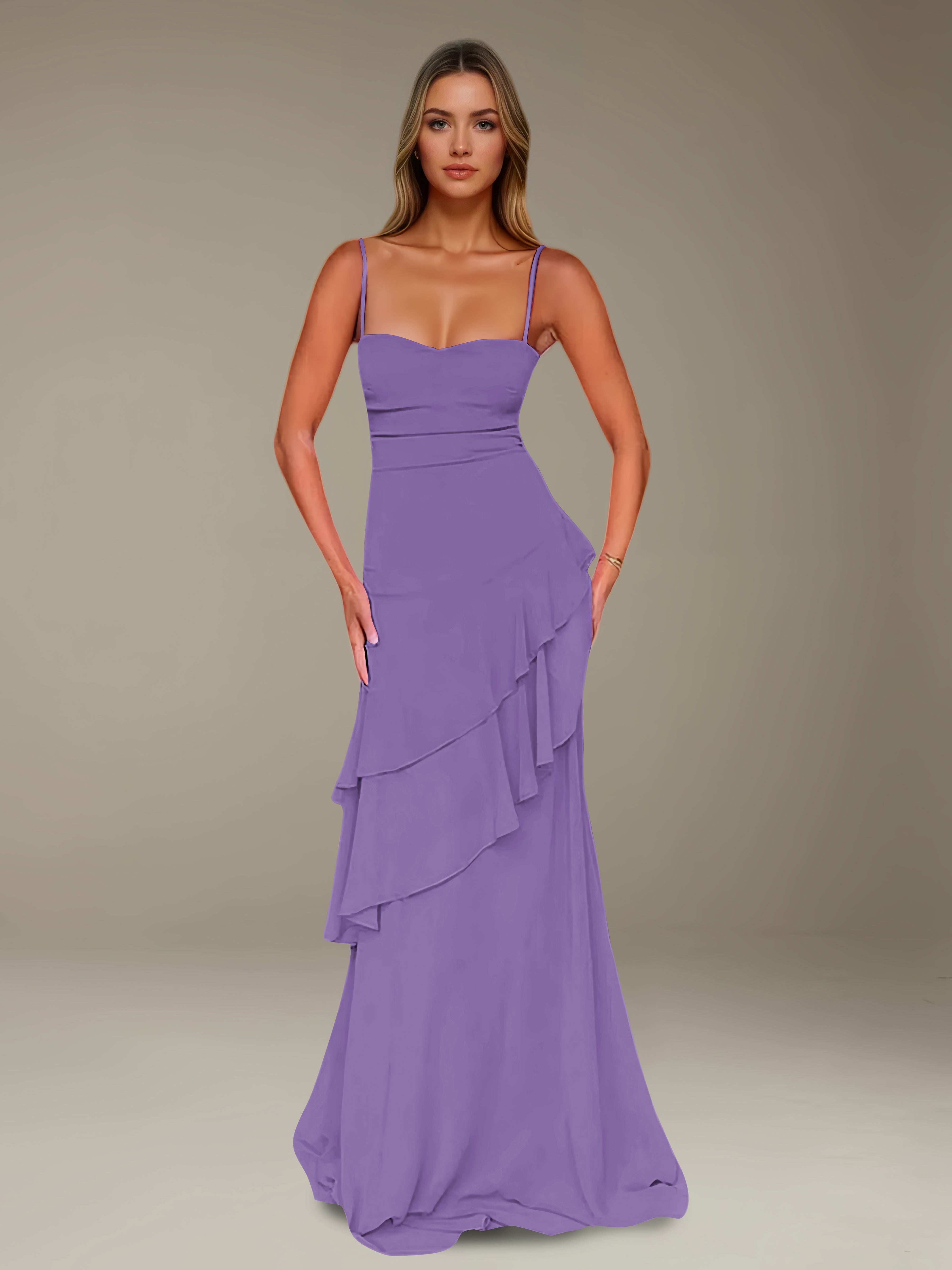 Women’s Chiffon A-Line Maxi Dress | Spaghetti Strap Tiered Occasion Gown