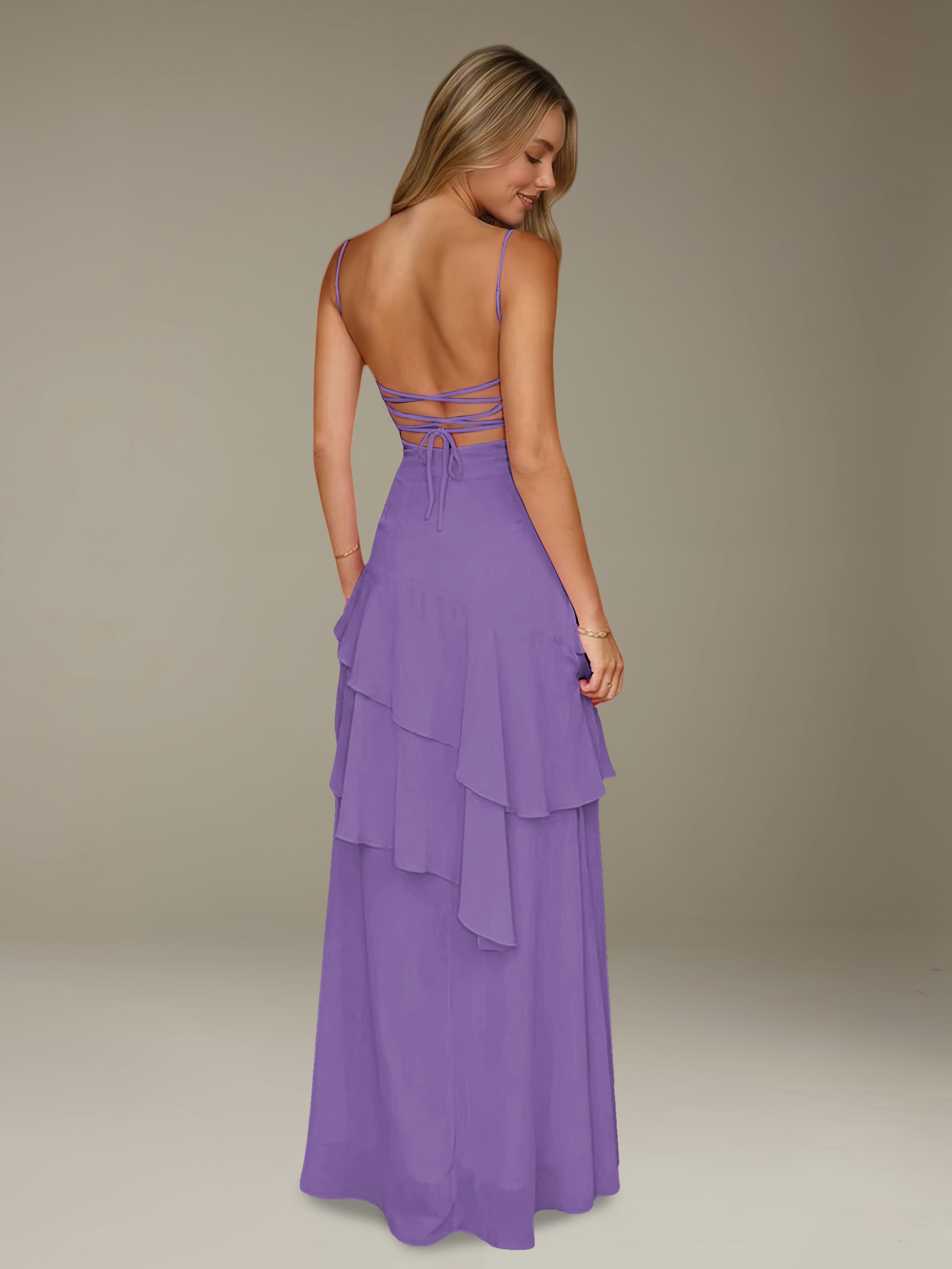 Women’s Chiffon A-Line Maxi Dress | Spaghetti Strap Tiered Occasion Gown