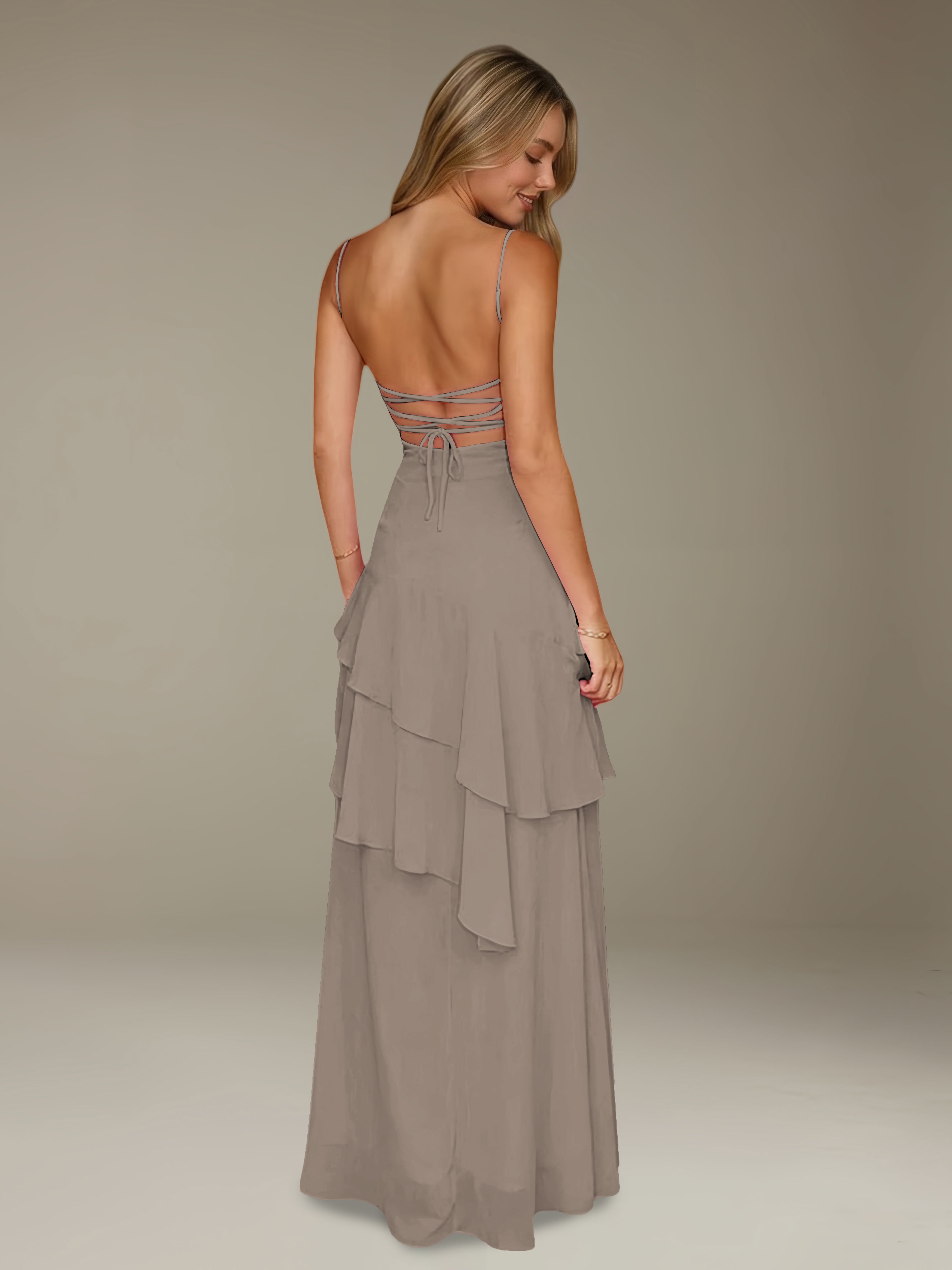 Women’s Chiffon A-Line Maxi Dress | Spaghetti Strap Tiered Occasion Gown