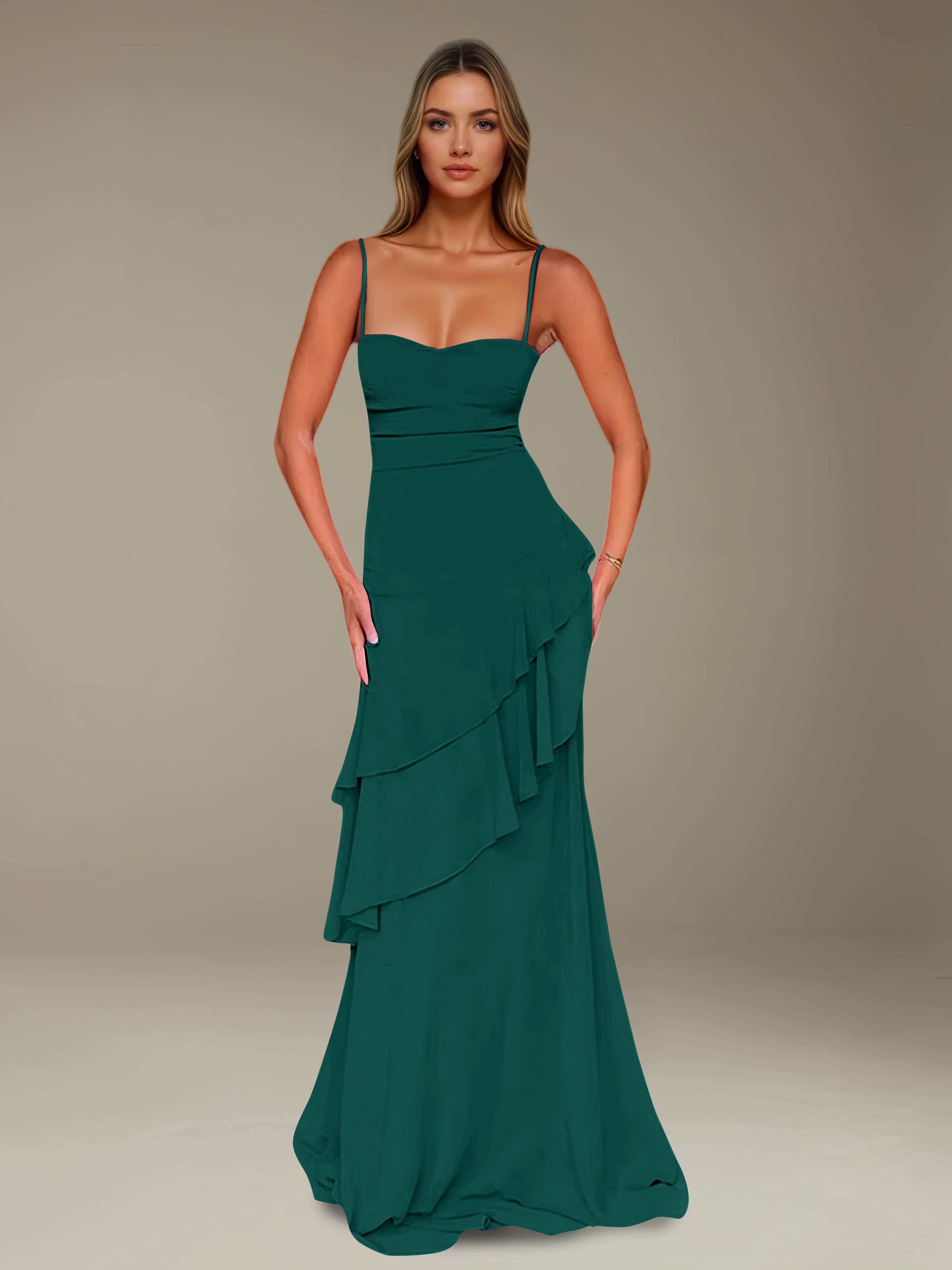 Women’s Chiffon A-Line Maxi Dress | Spaghetti Strap Tiered Occasion Gown