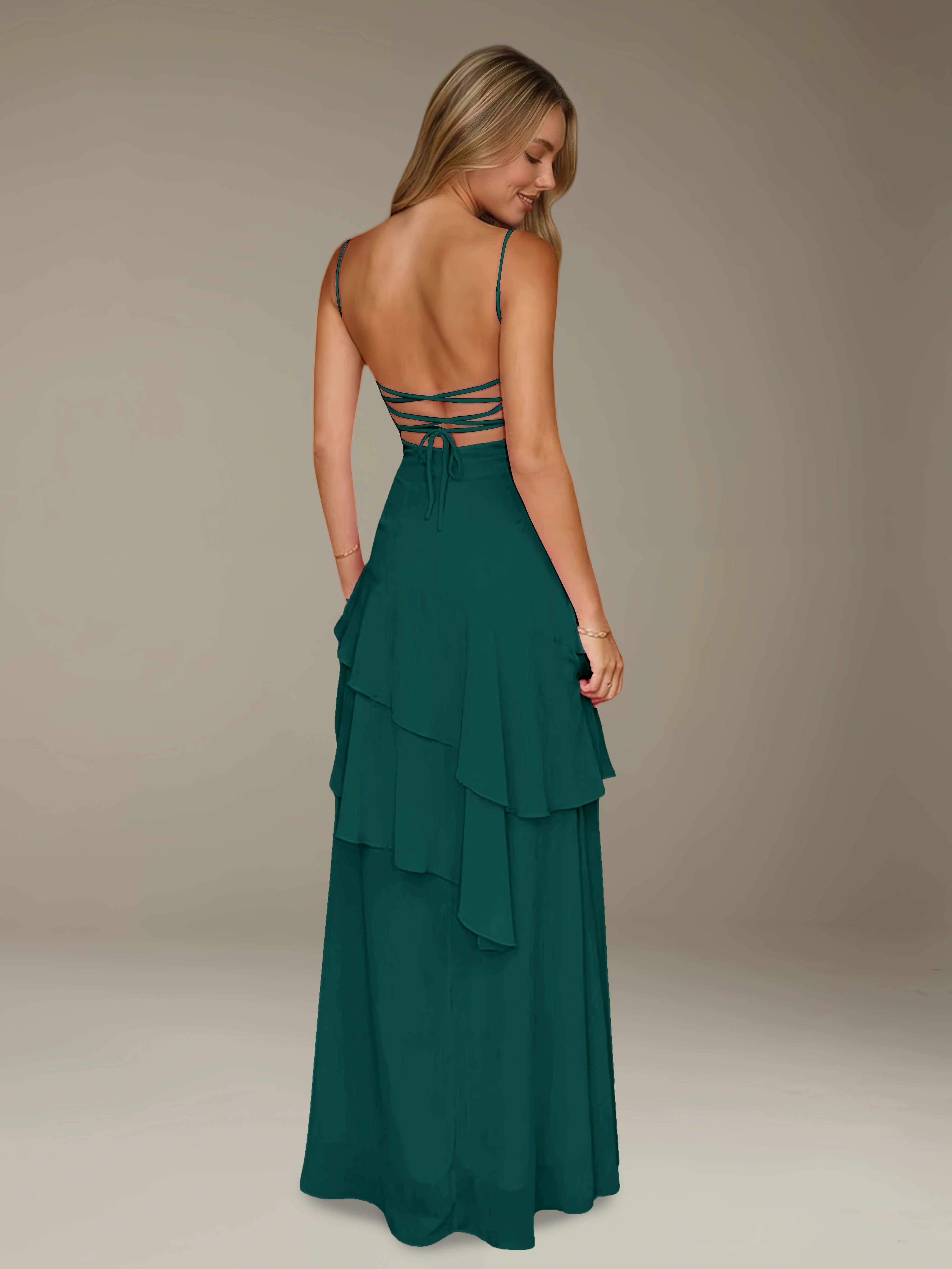 Women’s Chiffon A-Line Maxi Dress | Spaghetti Strap Tiered Occasion Gown